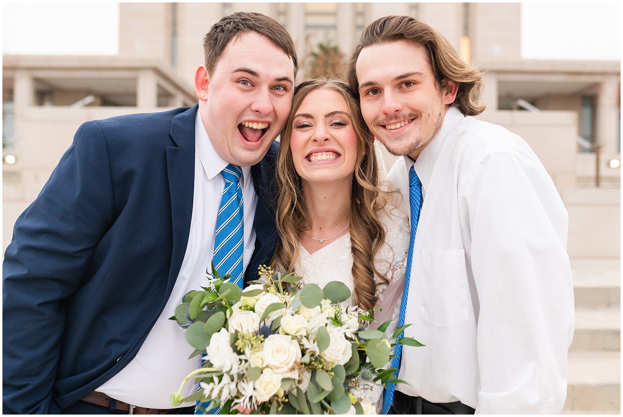 Family formal photos at the temple | Oquirrh Mountain Temple and Draper Day Barn Winter Wedding | Jessie and Dallin Photography