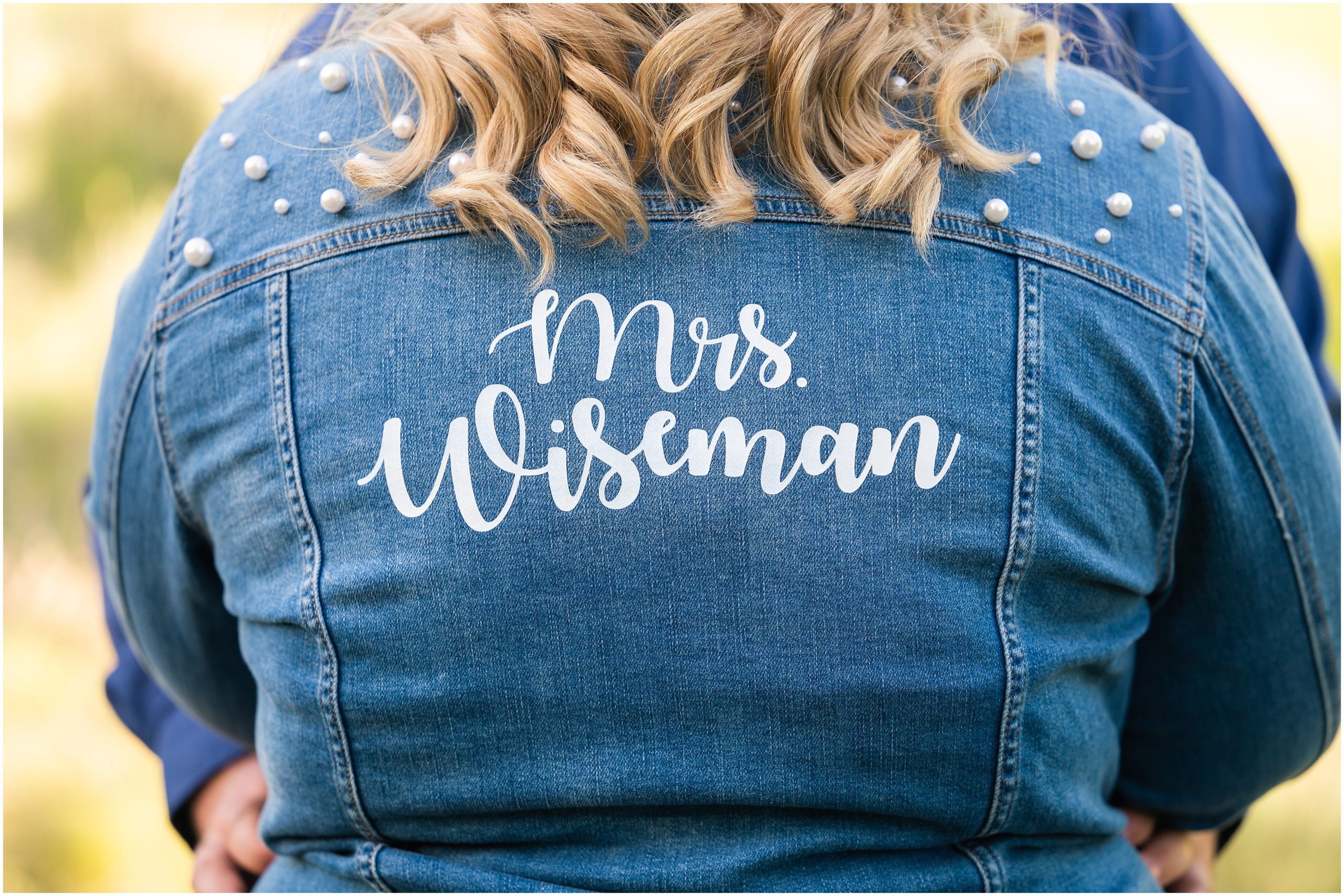 Custom jean jacket with bride's name on | Utah Mountain and Construction Site Engagement Session | Jessie and Dallin Photography