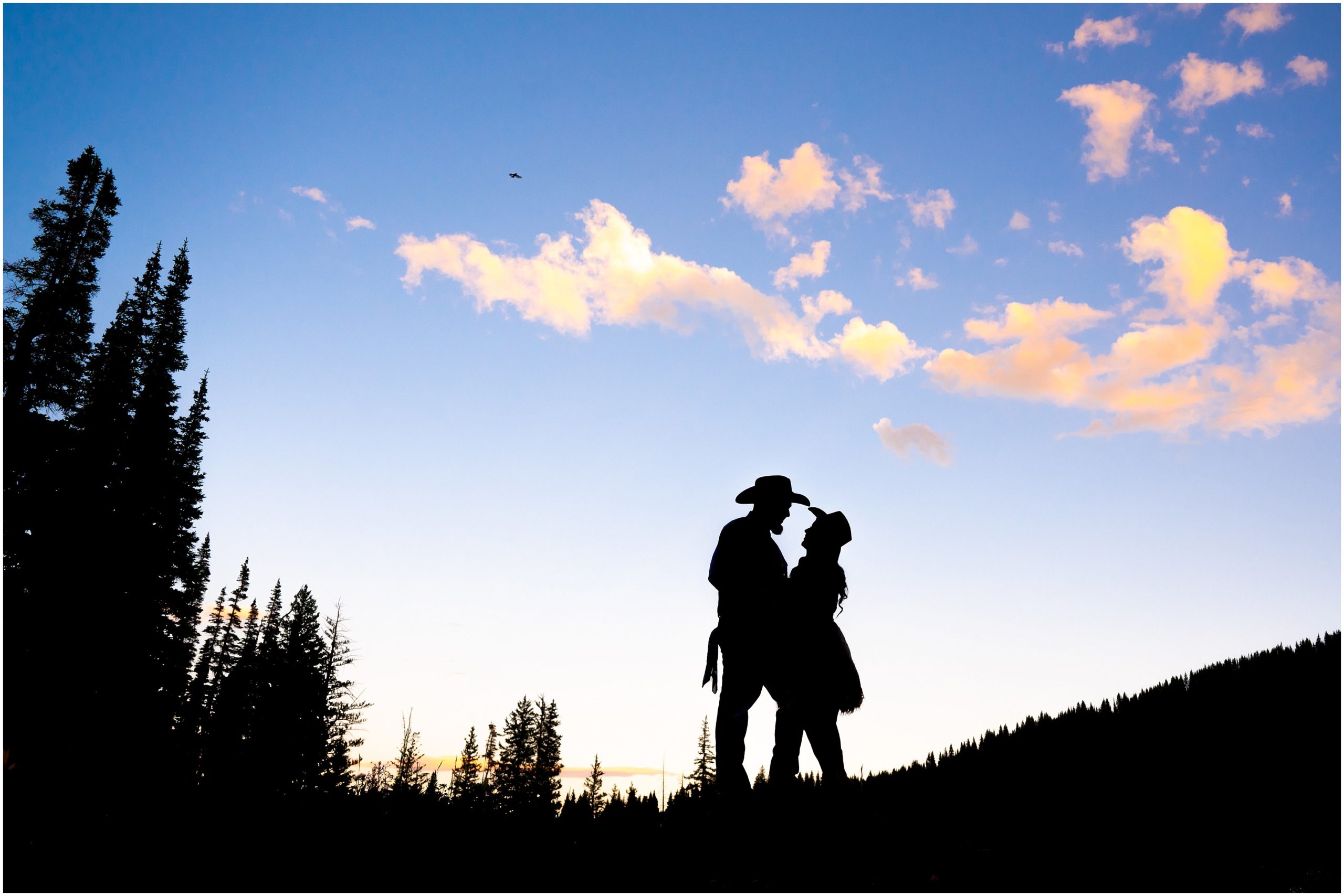 Sunset silhouette cowboy hats | Tony Grove Western Destination Engagement | Jessie and Dallin Photography