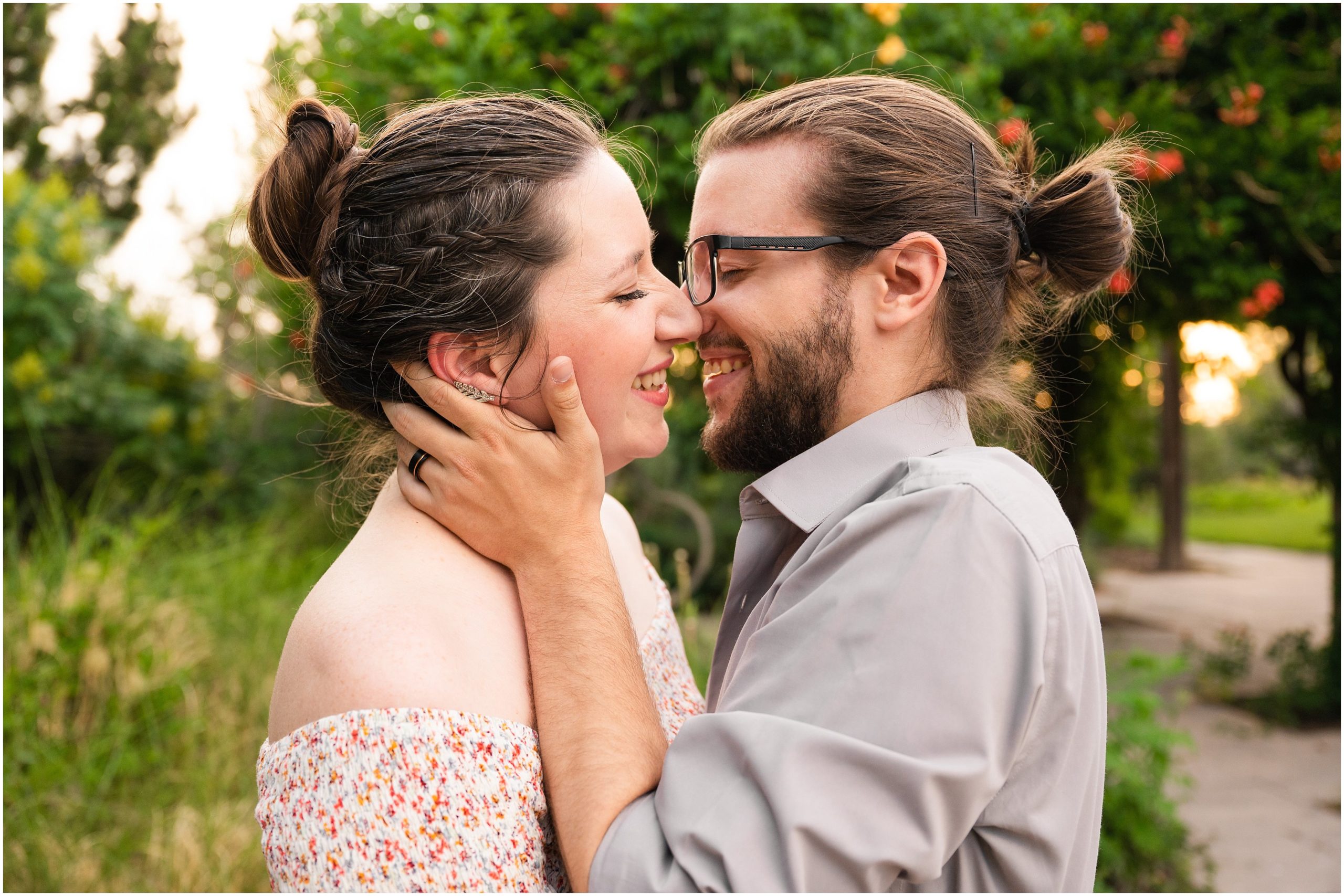 Couple laughing and having fun during Utah Botanical Garden Engagement | Jessie and Dallin Photography