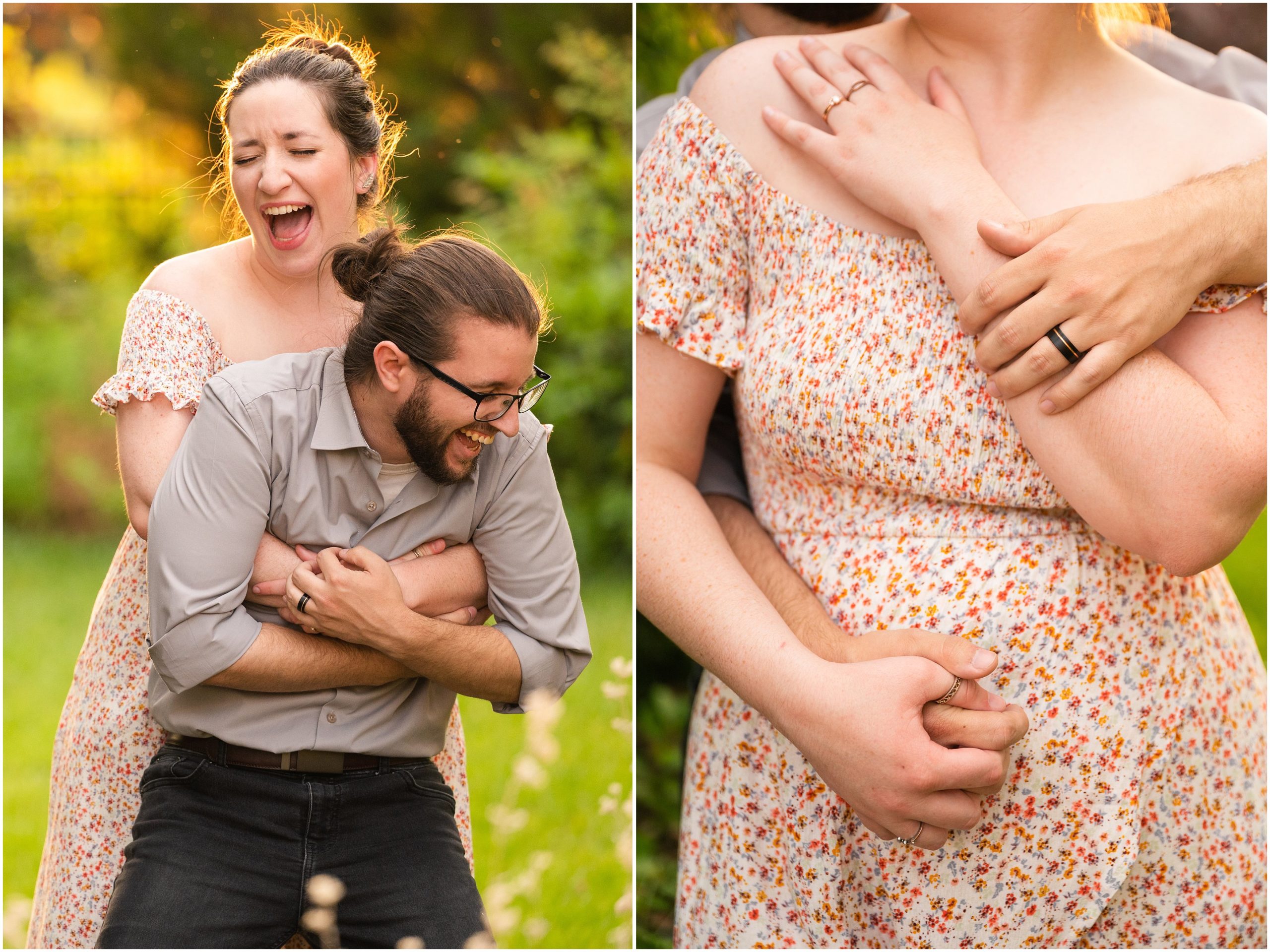 Couple laughing and having fun during Utah Botanical Garden Engagement | Jessie and Dallin Photography