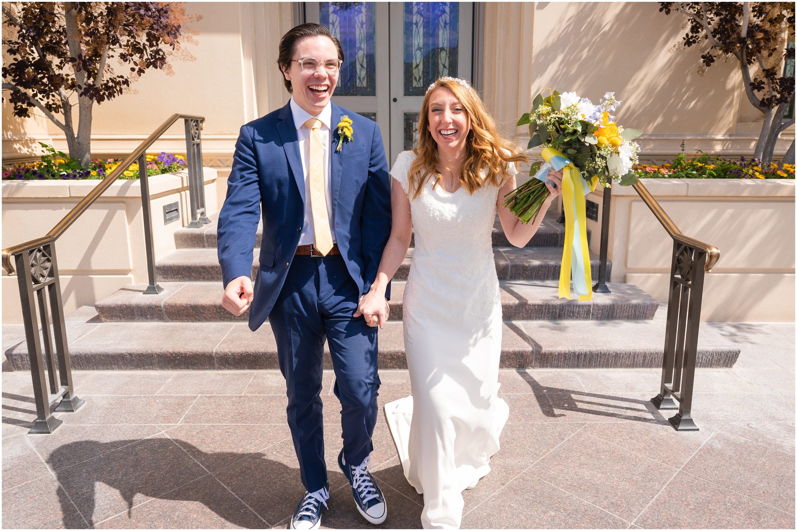 Couple exits the temple | Payson Temple and White Willow Wedding | Jessie and Dallin Photography