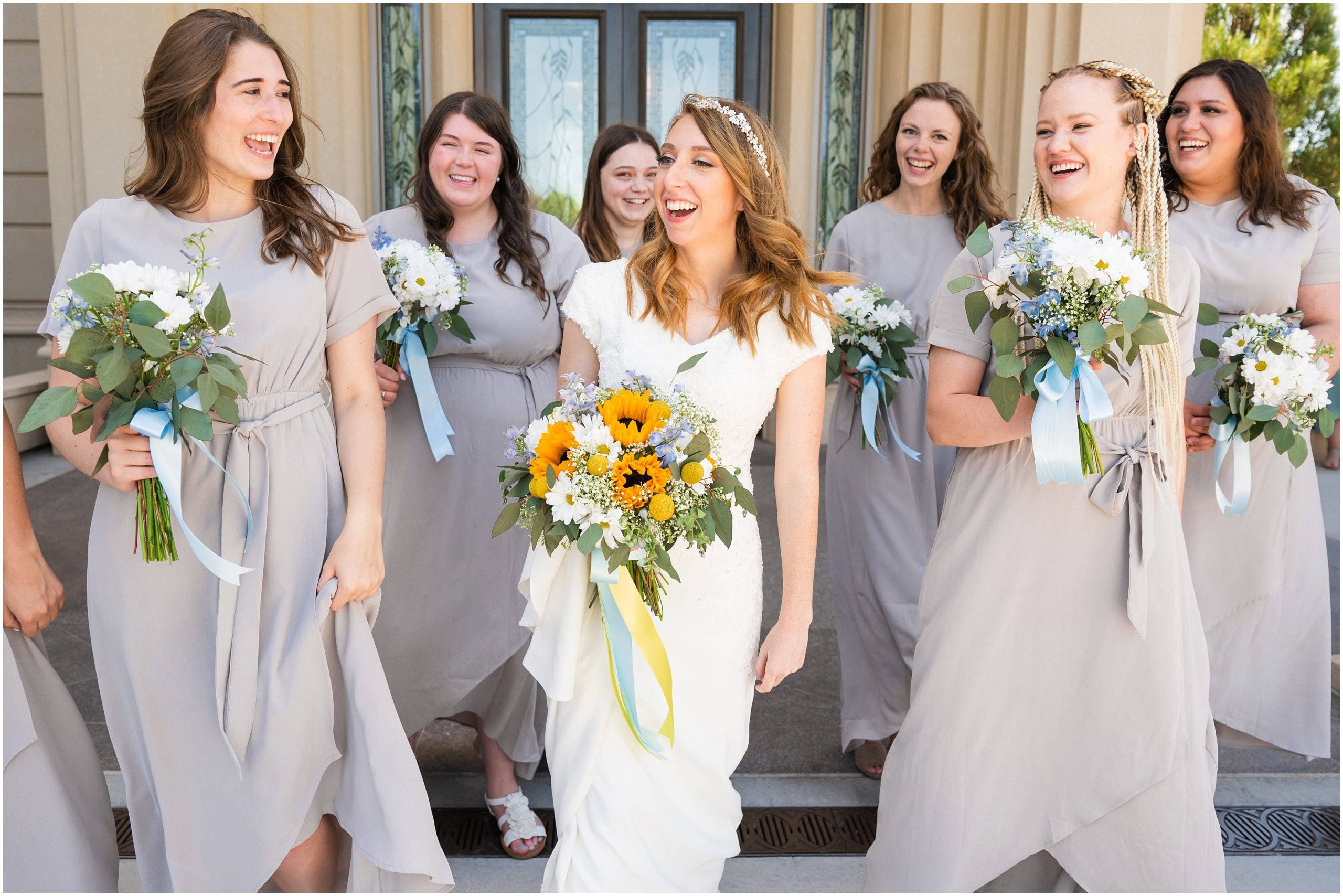 Wedding party at the temple | Payson Temple and White Willow Wedding | Jessie and Dallin Photography