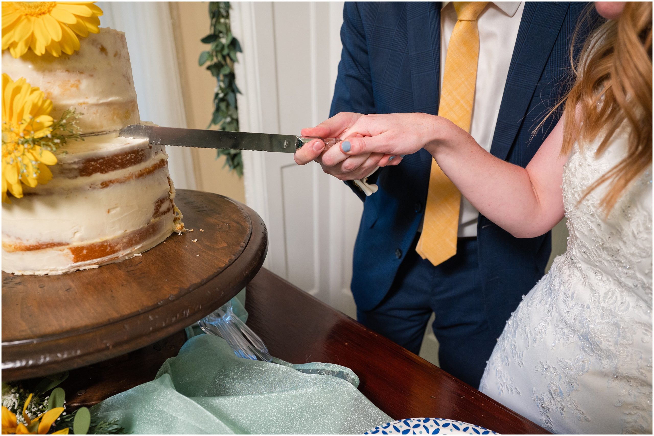 Cake cutting at reception | Payson Temple and White Willow Wedding | Jessie and Dallin Photography