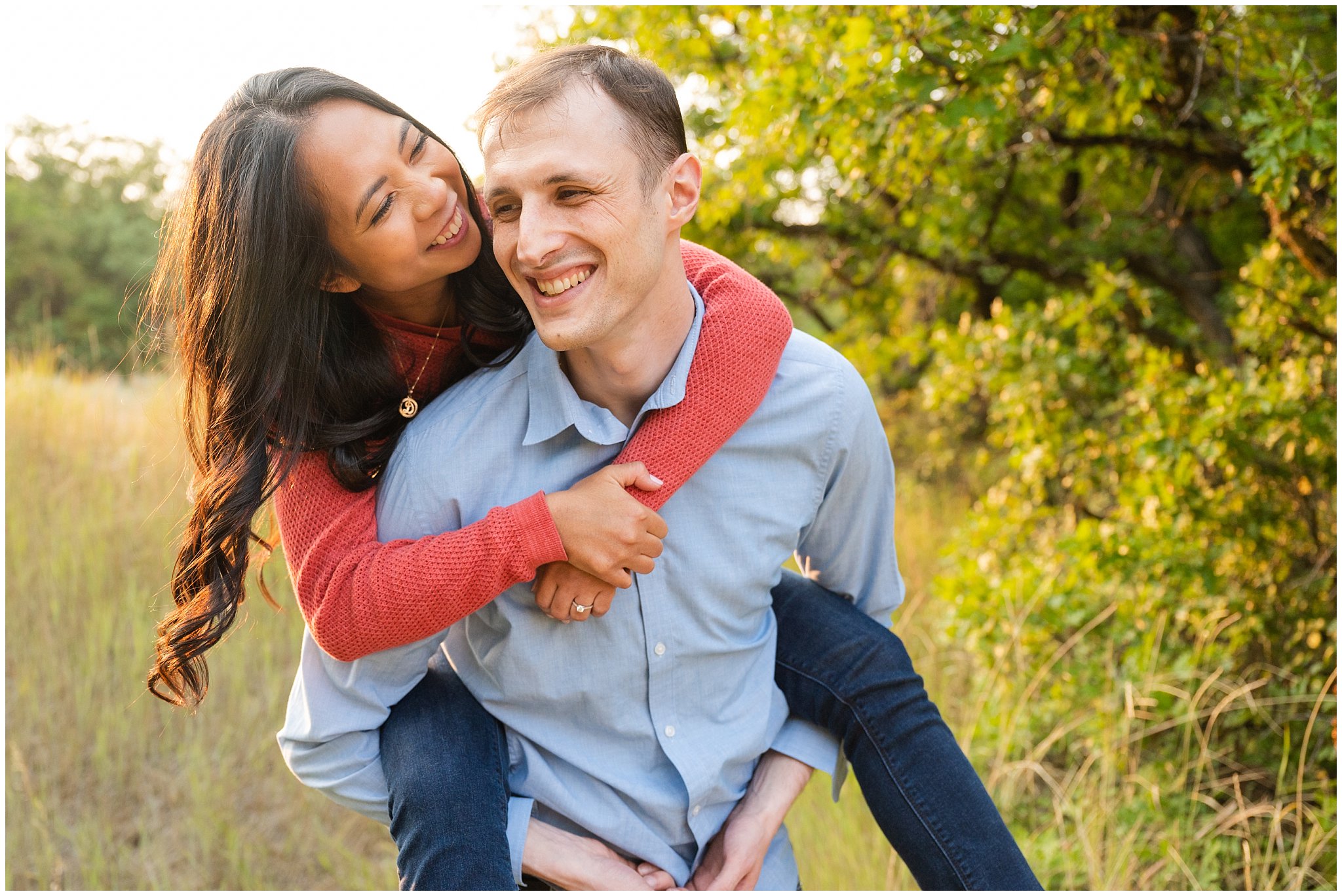 Couple laughing in the mountains | Summer Utah Mountain Engagement | Jessie and Dallin Photography