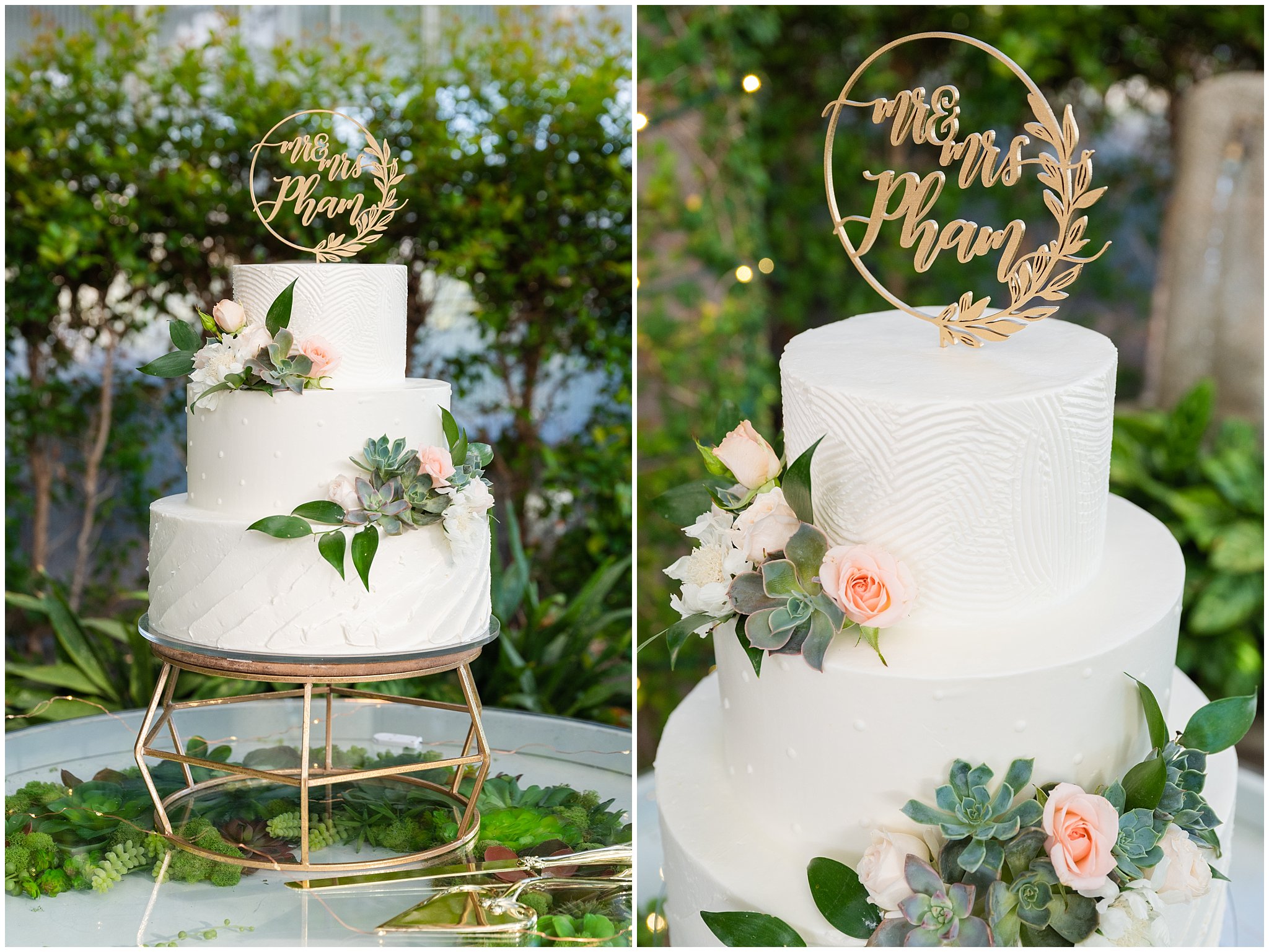 Floral cake and Greenhouse reception at Cactus and Tropicals | Cactus and Tropicals and Salt Lake Church Wedding | Jessie and Dallin Photography