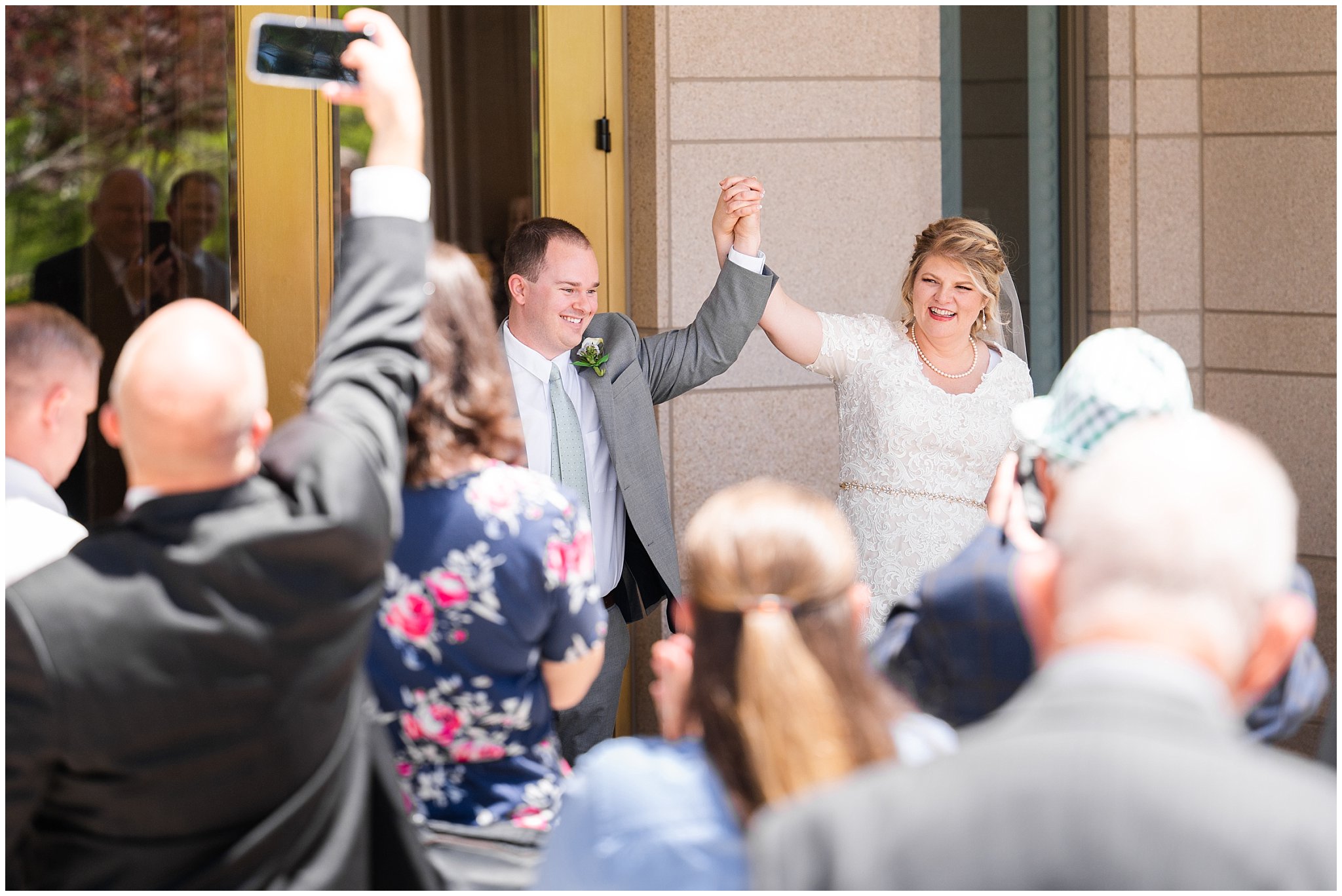 Bride and Groom exit the temple | Oquirrh Mountain Temple and Millennial Falls Wedding | Jessie and Dallin Photography