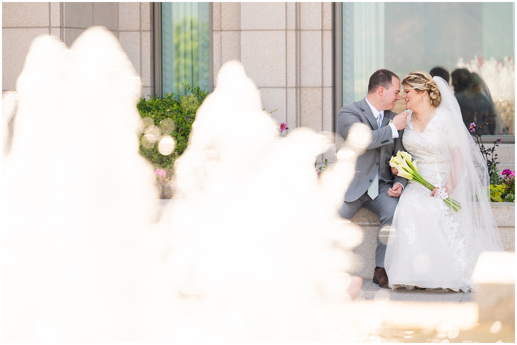 Bride and groom candid portraits at the temple | Oquirrh Mountain Temple and Millennial Falls Wedding | Jessie and Dallin Photography