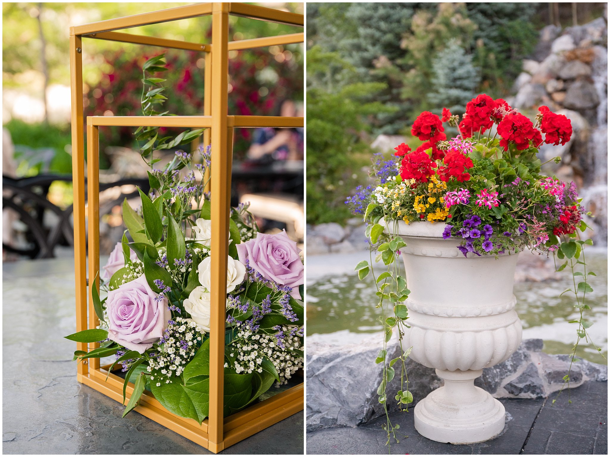 Floral reception decor | Oquirrh Mountain Temple and Millennial Falls Wedding | Jessie and Dallin Photography