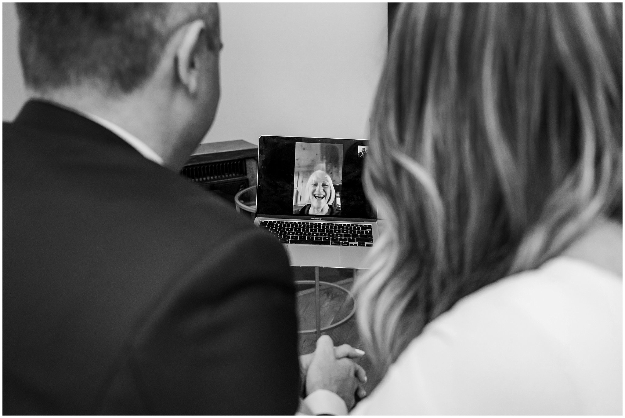 Bride and groom video chat with guests before wedding | Mountainside Weddings Kalispell Montana Destination Wedding | Jessie and Dallin Photography