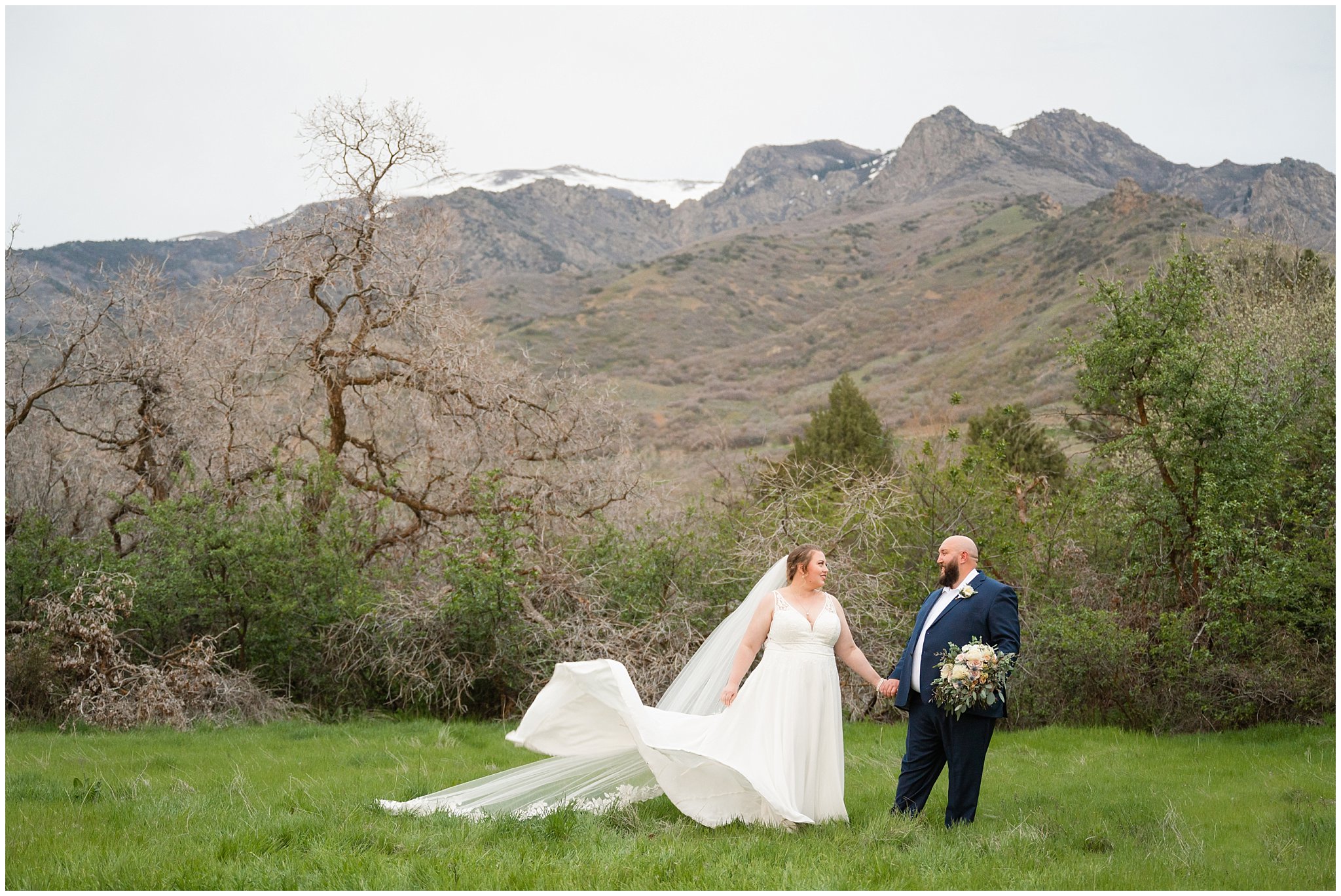 Bride and groom portraits in the mountains | Spring Mountain Wedding at Oak Hills Utah