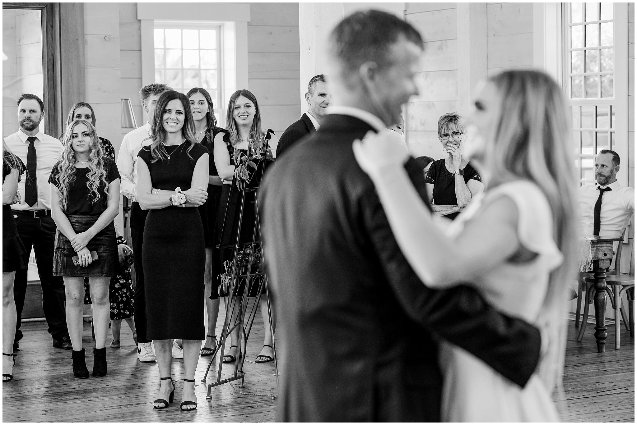 Wedding reception and dancing inside the barn at Walker Farms