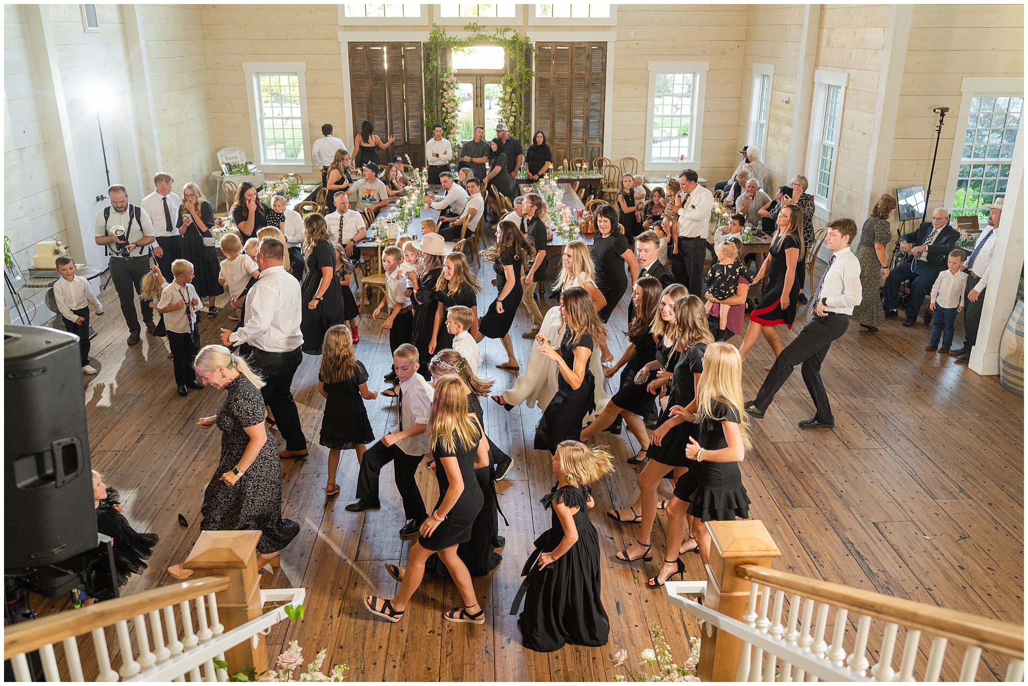 Wedding reception and dancing inside the barn at Walker Farms