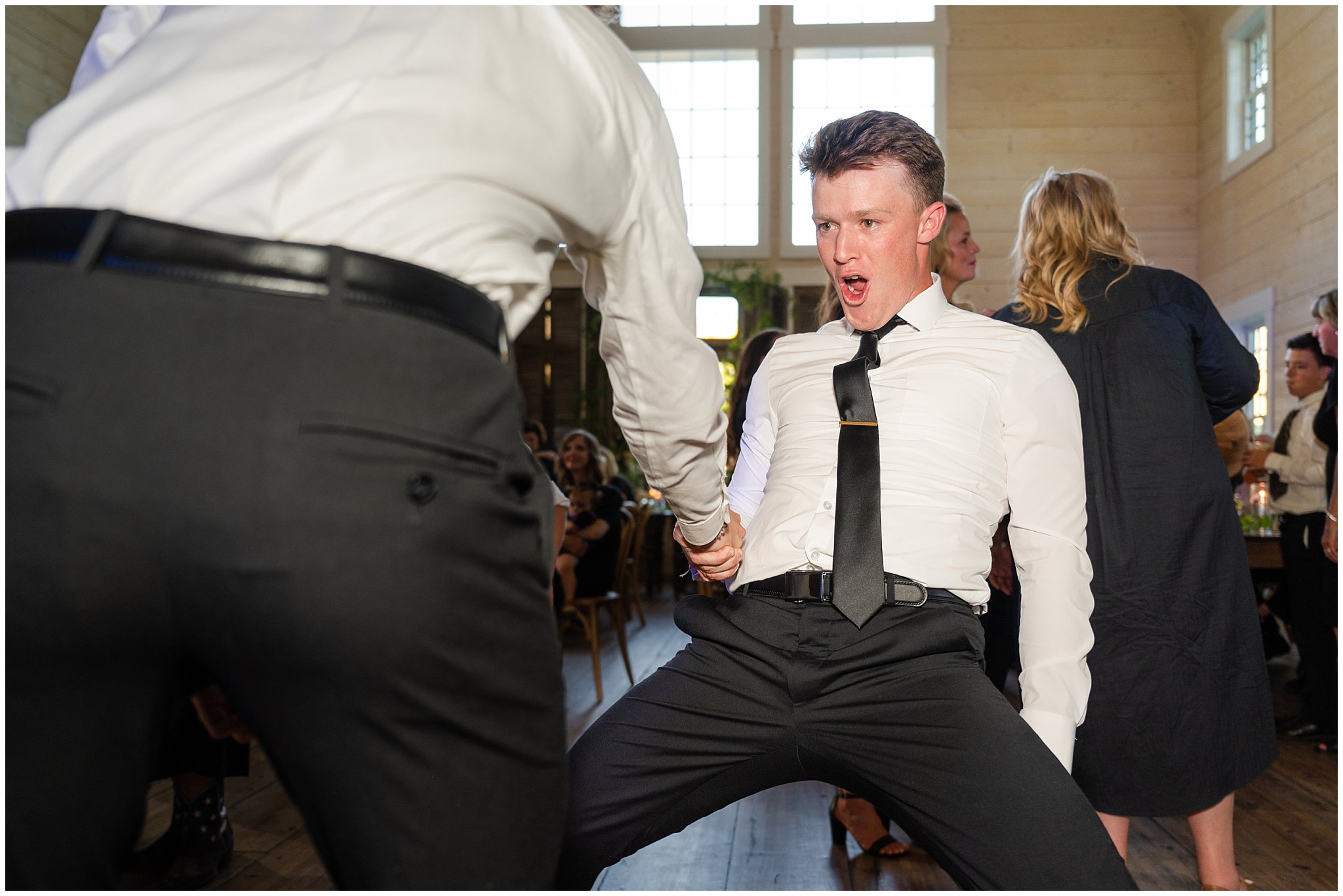 Wedding reception and dancing inside the barn at Walker Farms