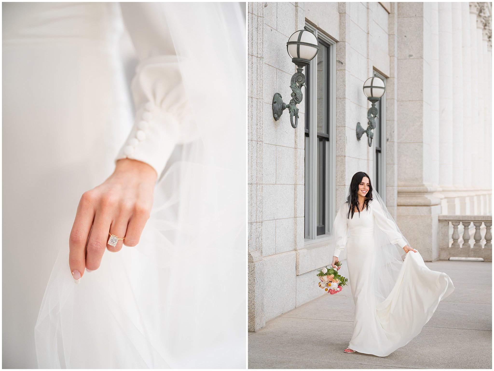 Bridal portraits outside of the Capitol Building | Utah State Capitol and Tunnel Springs Wedding Formal Session | Jessie and Dallin Photography