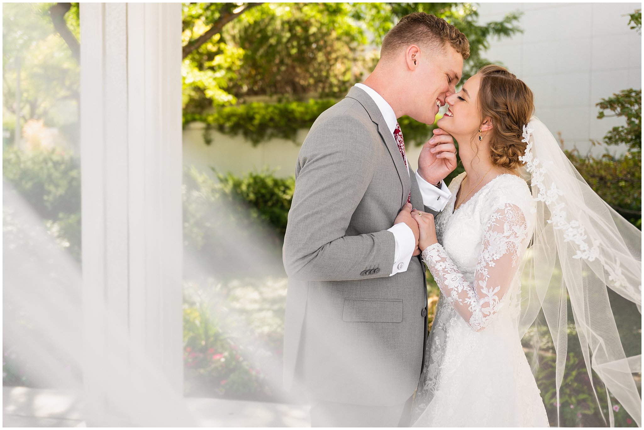 Bride and Groom portraits at their summer wedding at the Bountiful Temple | Bountiful Temple and Eldredge Manor Wedding | Jessie and Dallin Photography