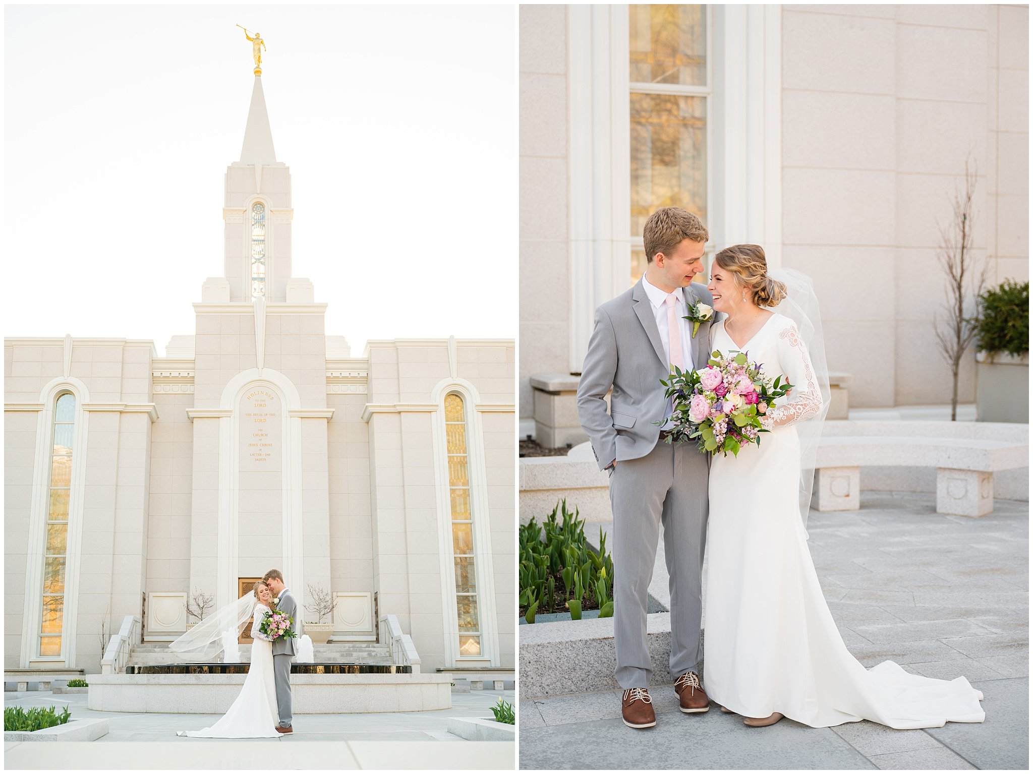 Bride and groom at the Bountiful temple | Bountiful Temple and Tunnel Springs Formal Session | Jessie and Dallin Photography
