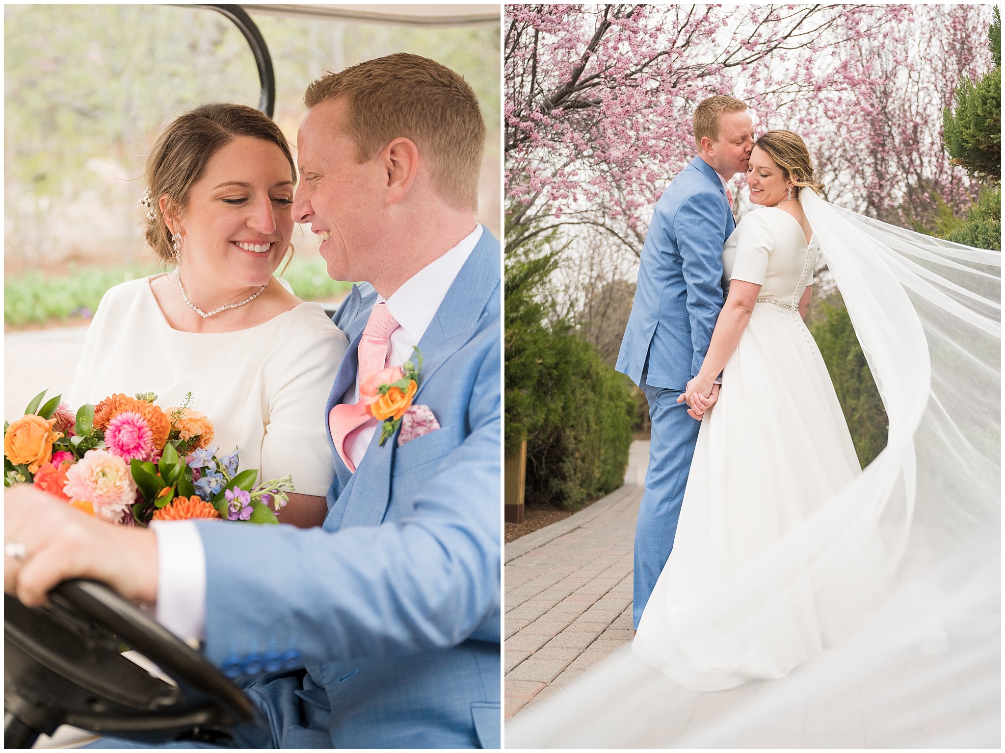 Bride and groom portraits with the tulips in the gardens at Thanksgiving Point | Thanksgiving Point Rainy Spring Formal Session | Jessie and Dallin Photography