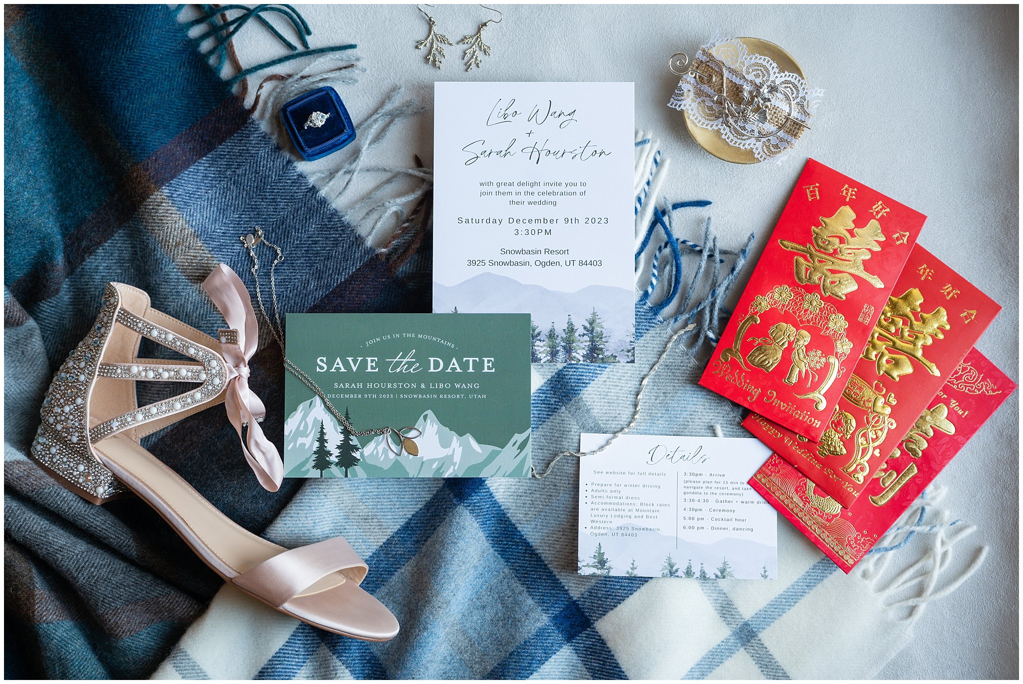 Winter themed wedding details | Snowbasin Resort Winter Wedding | Jessie and Dallin Photography