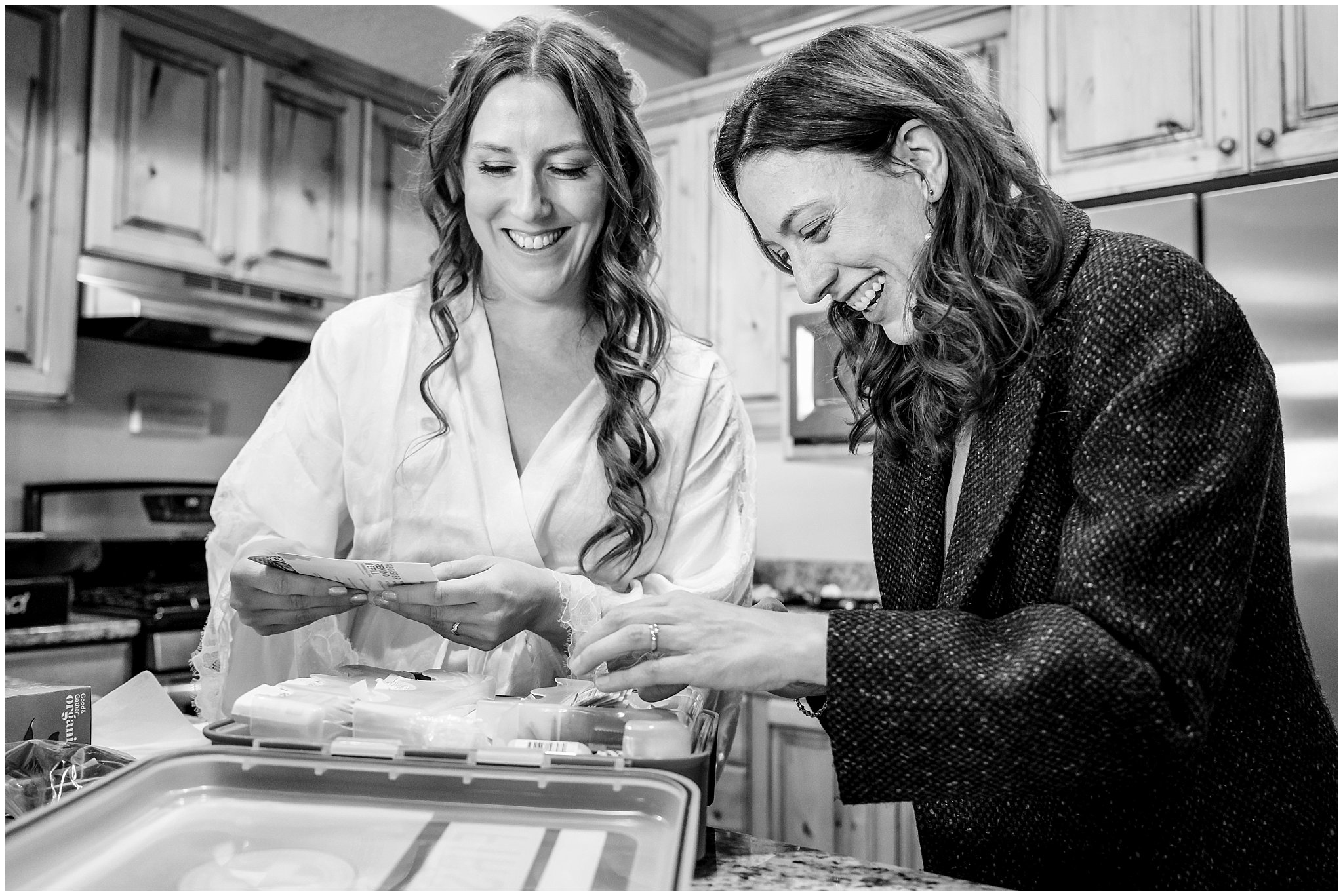 Bride and bridesmaids sharing moments and getting ready at a lodge | Snowbasin Resort Winter Wedding | Jessie and Dallin Photography