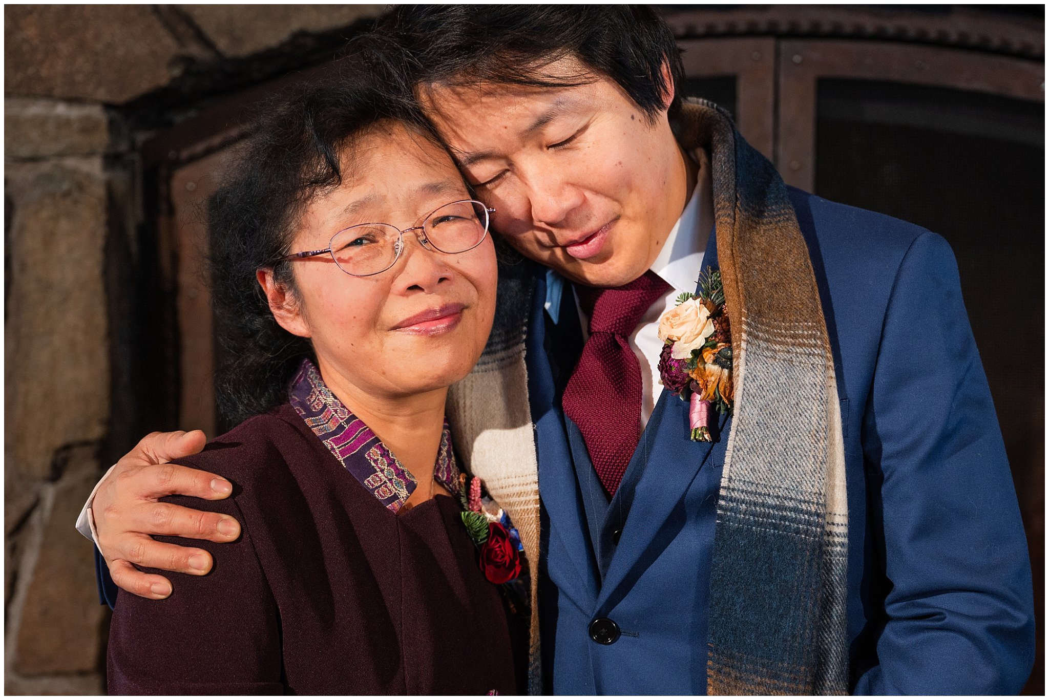 Groom sharing a sweet moment with his mom | Snowbasin Resort Winter Wedding | Jessie and Dallin Photography