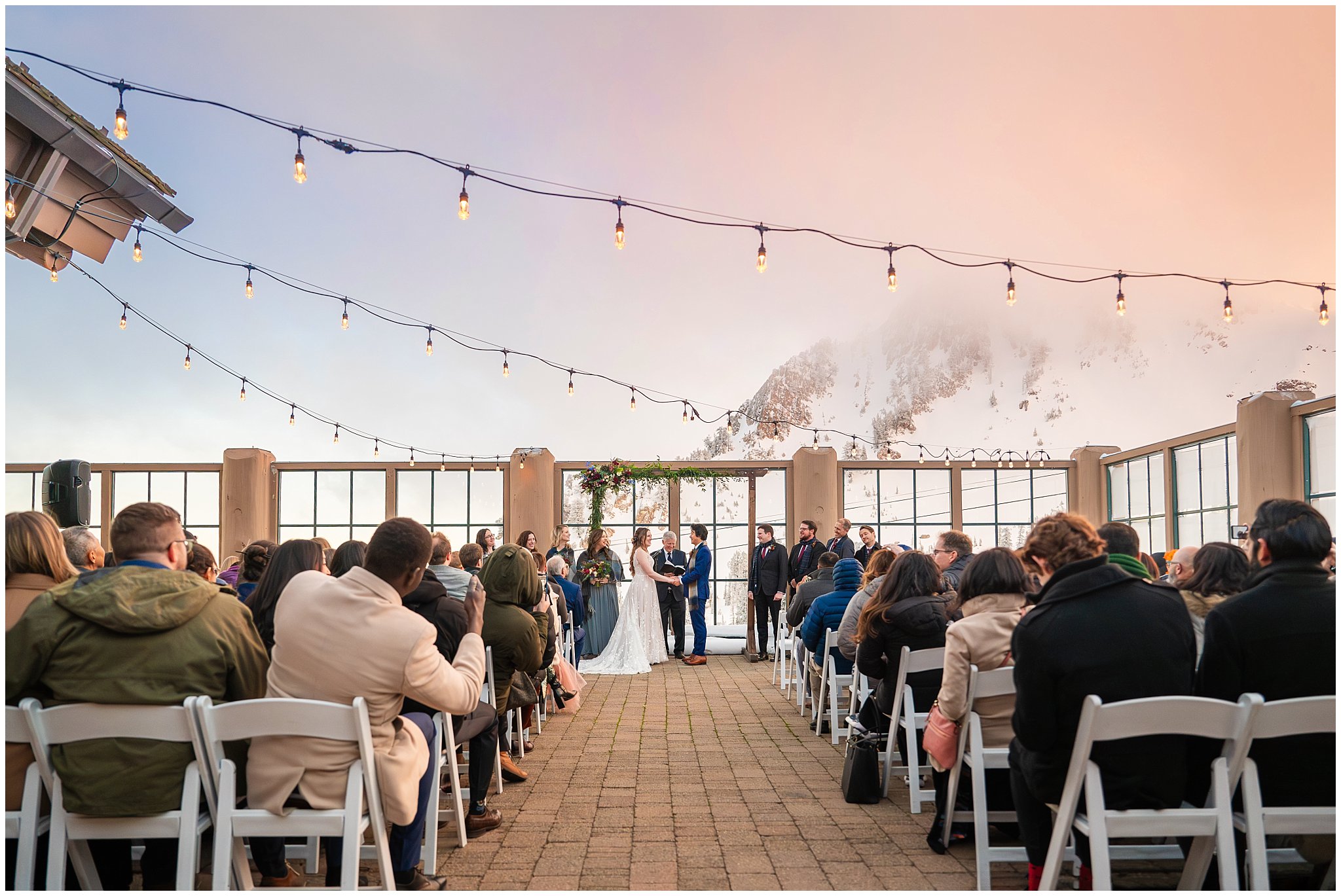 Wedding ceremony at Needles Lodge in the snow | Snowbasin Resort Winter Wedding | Jessie and Dallin Photography