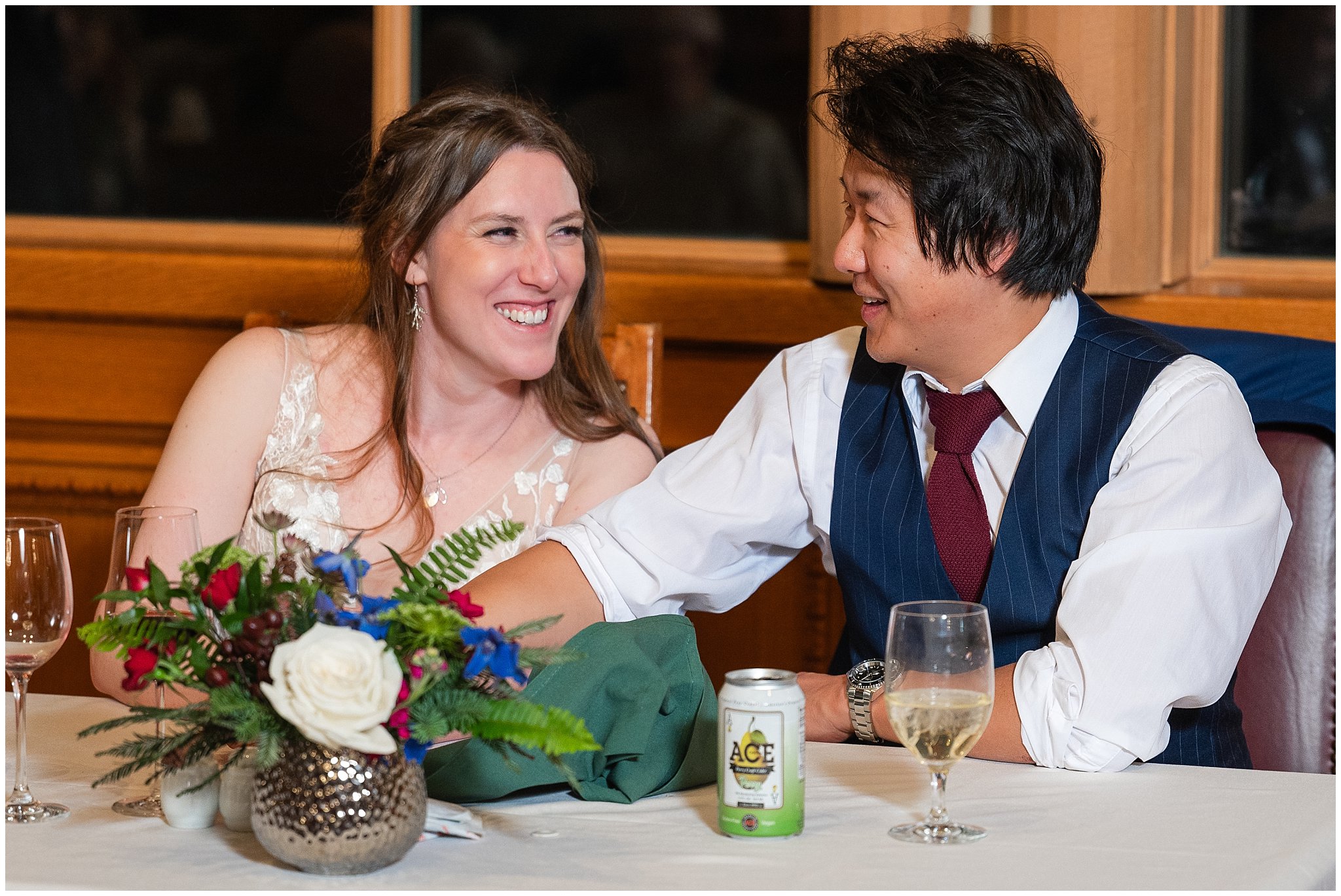 Toasts and dinner inside Earl's Lodge for a winter wedding | Snowbasin Resort Winter Wedding | Jessie and Dallin Photography