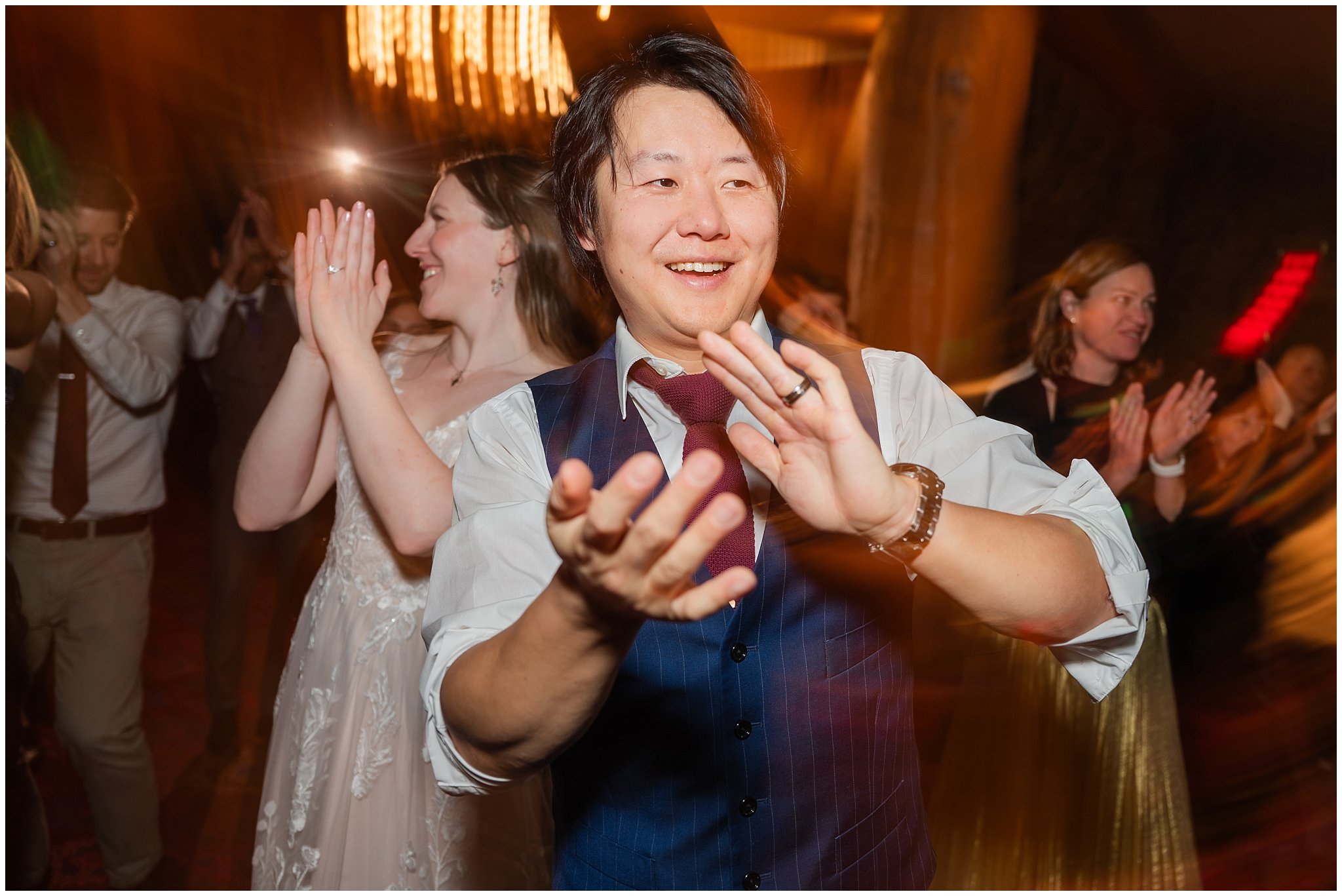 Dancing during reception inside Earl's Lodge for a winter wedding | Snowbasin Resort Winter Wedding | Jessie and Dallin Photography