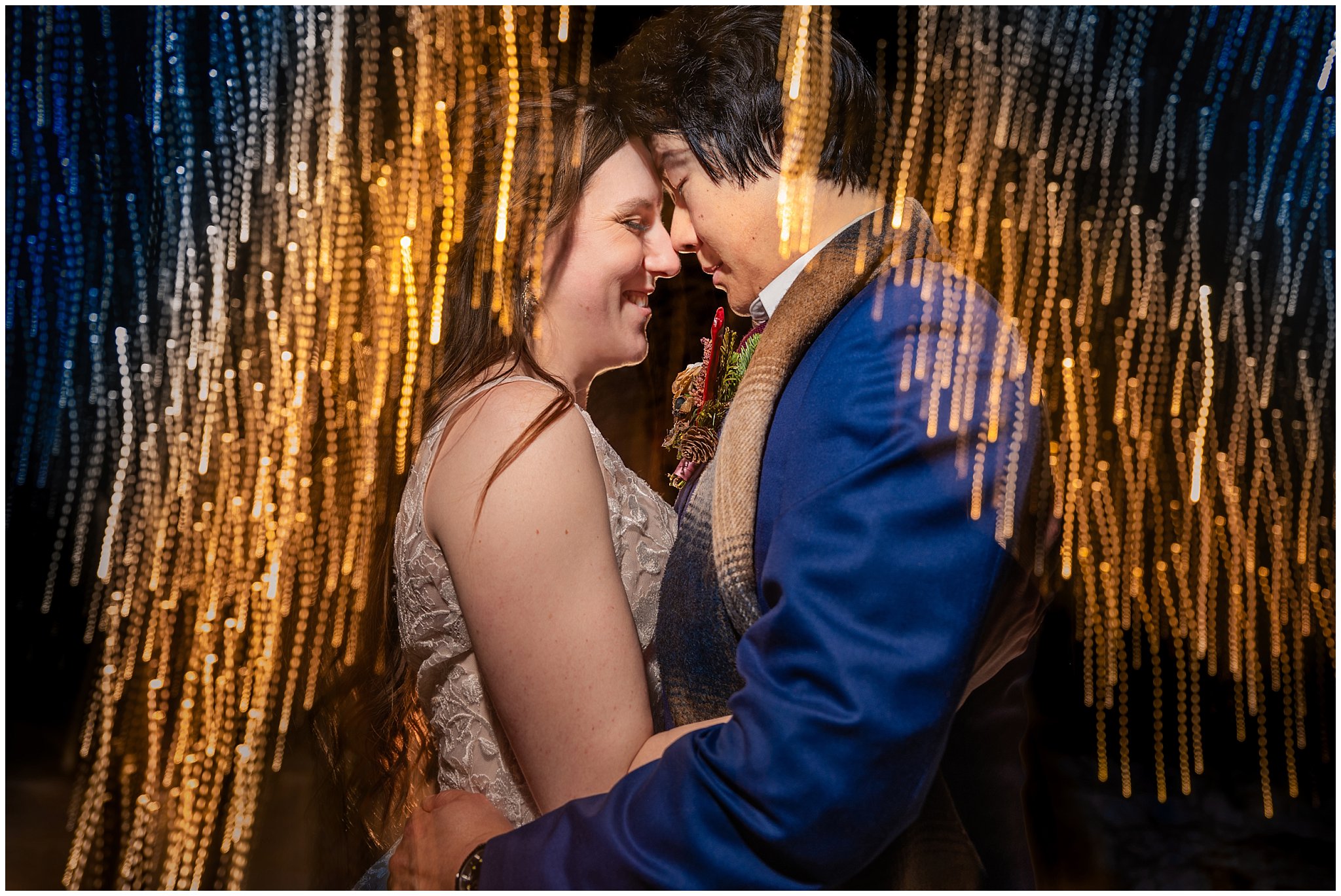 Bride and groom portraits during blue hour at the top of Snowbasin at Needles Lodge in the snow | Snowbasin Resort Winter Wedding | Jessie and Dallin Photography