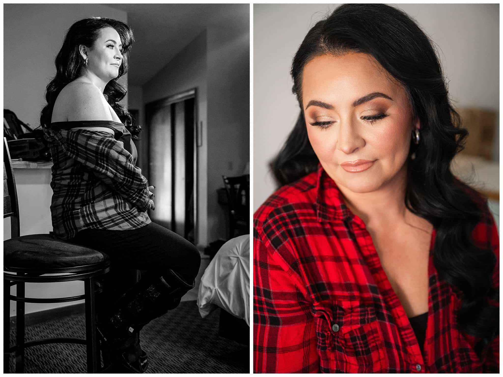 Bride getting ready at Boulder Brook on Fall River in Estes Park | Fall Rocky Mountain National Park Elopement | Jessie and Dallin Photography