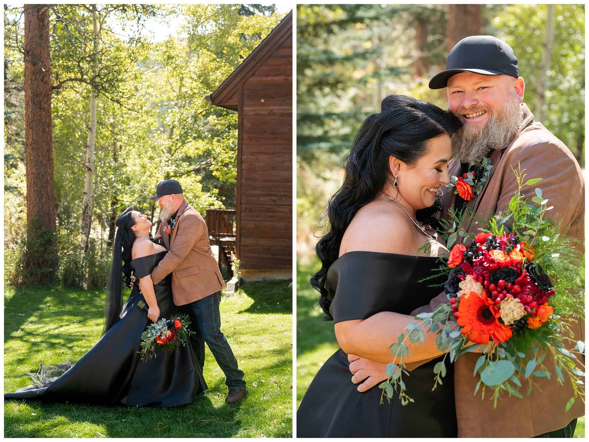 Bride and groom share a first look outside at Boulder Brook on Fall River in Estes Park | Fall Rocky Mountain National Park Elopement | Jessie and Dallin Photography