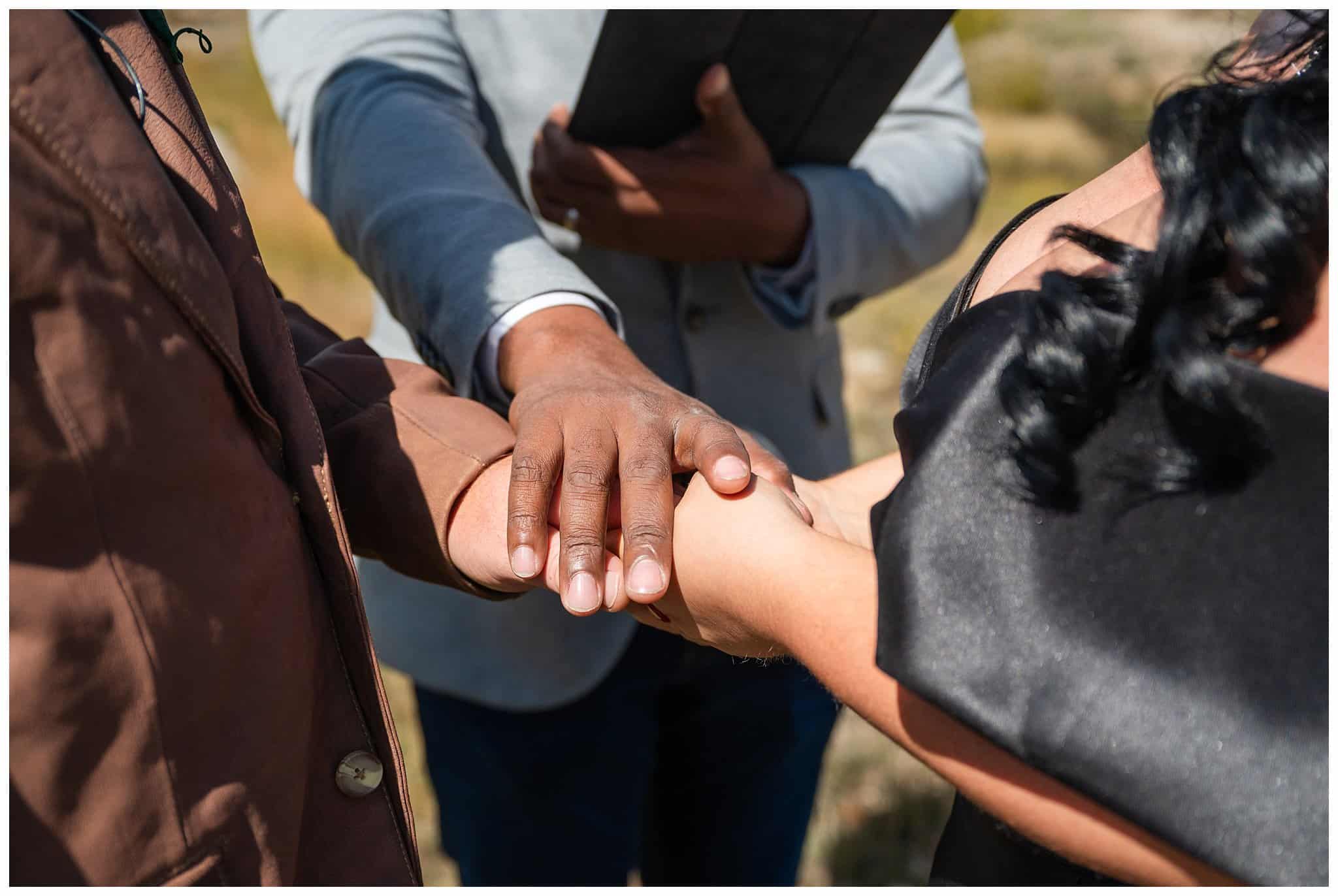 Elopement ceremony in the fall outside of the Church on the Rock at Estes Park | Fall Rocky Mountain National Park Elopement | Jessie and Dallin Photography