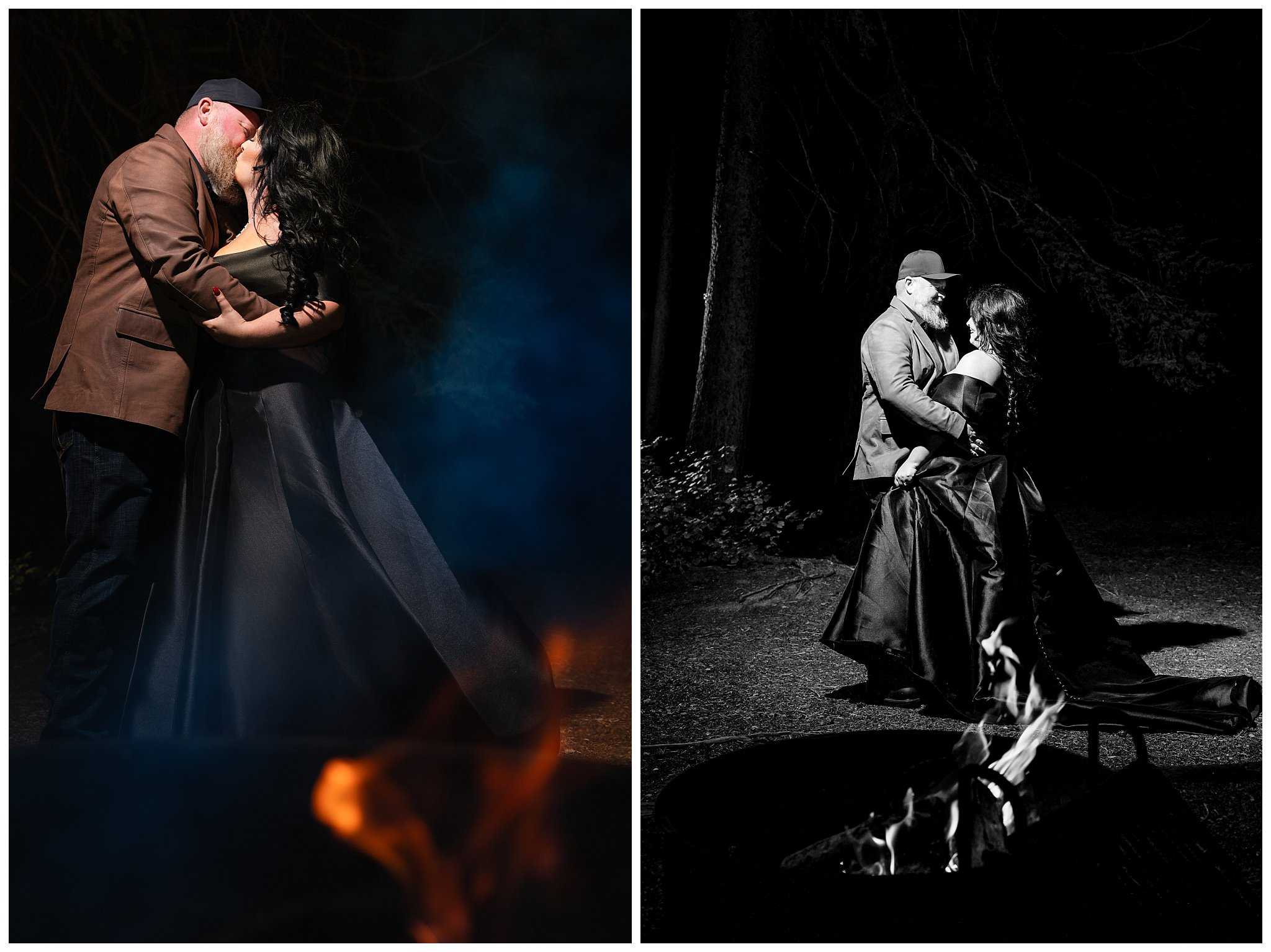 Bride and groom share firelit first dance at Rocky National Park | Fall Rocky Mountain National Park Elopement | Jessie and Dallin Photography