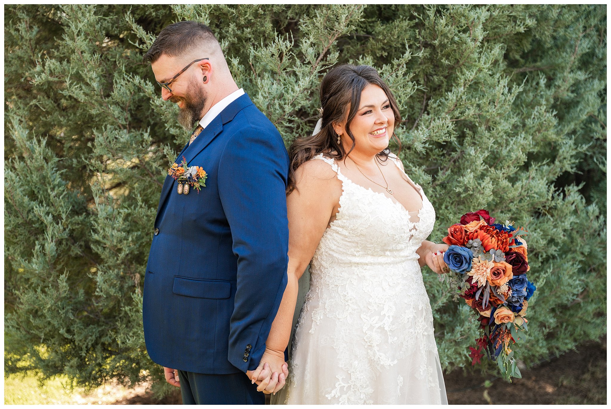 Bride and groom share a first touch near the trees at Oak Hills | Star Wars Themed Wedding at Oak Hills Utah | Jessie and Dallin Photography