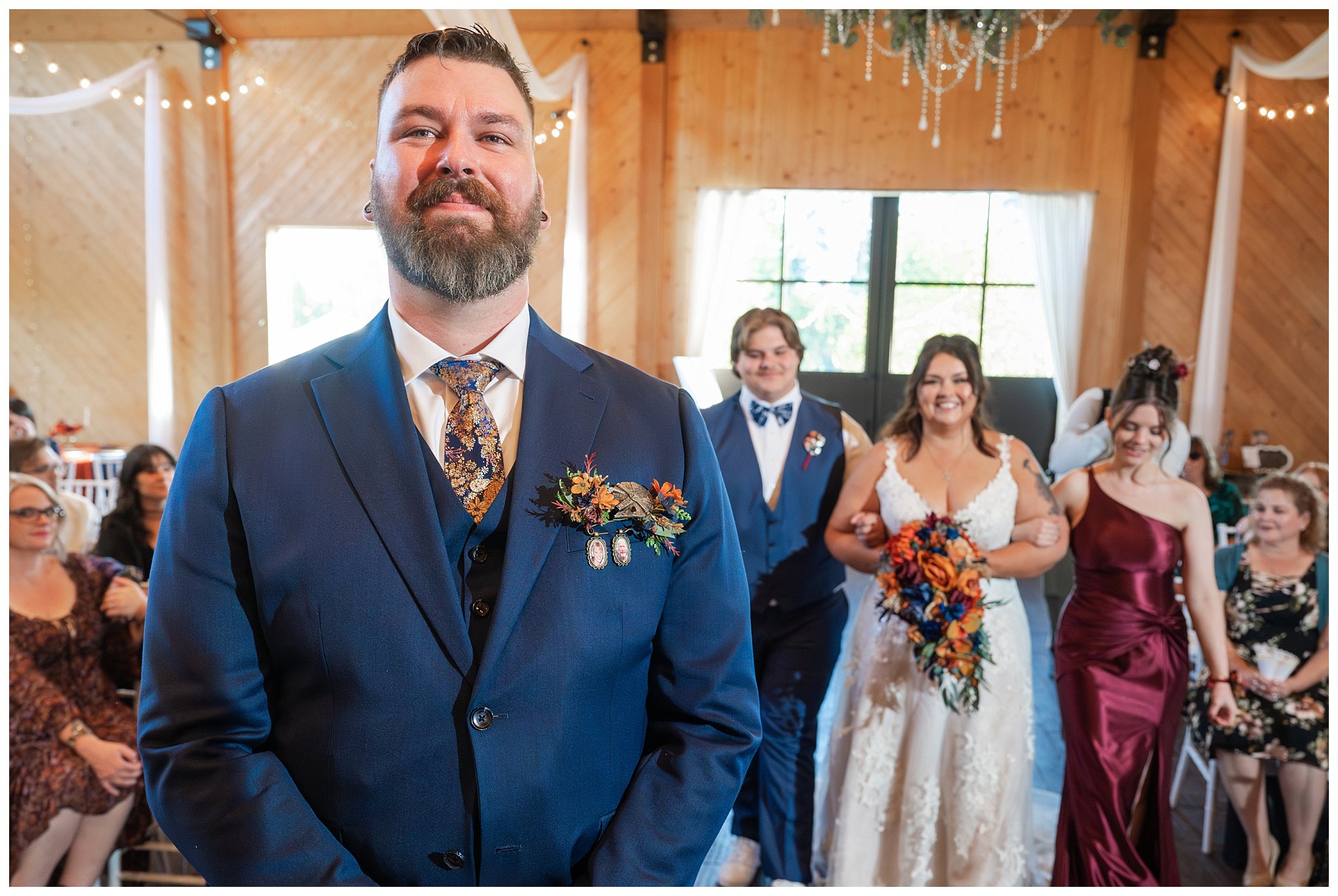 Wedding ceremony moments inside the barn at Oak Hills | Star Wars Themed Wedding at Oak Hills Utah | Jessie and Dallin Photography