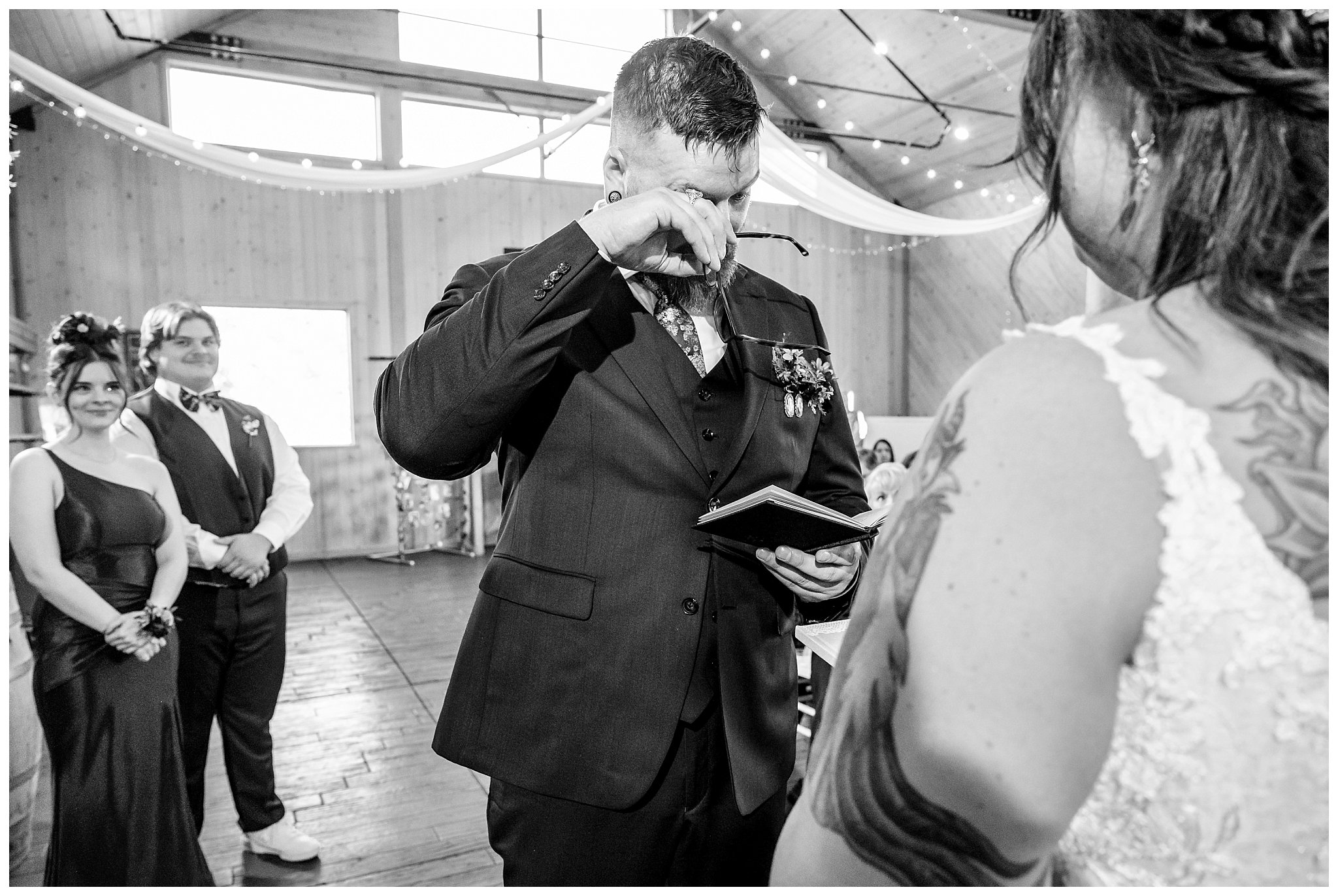 Wedding ceremony moments inside the barn at Oak Hills | Star Wars Themed Wedding at Oak Hills Utah | Jessie and Dallin Photography
