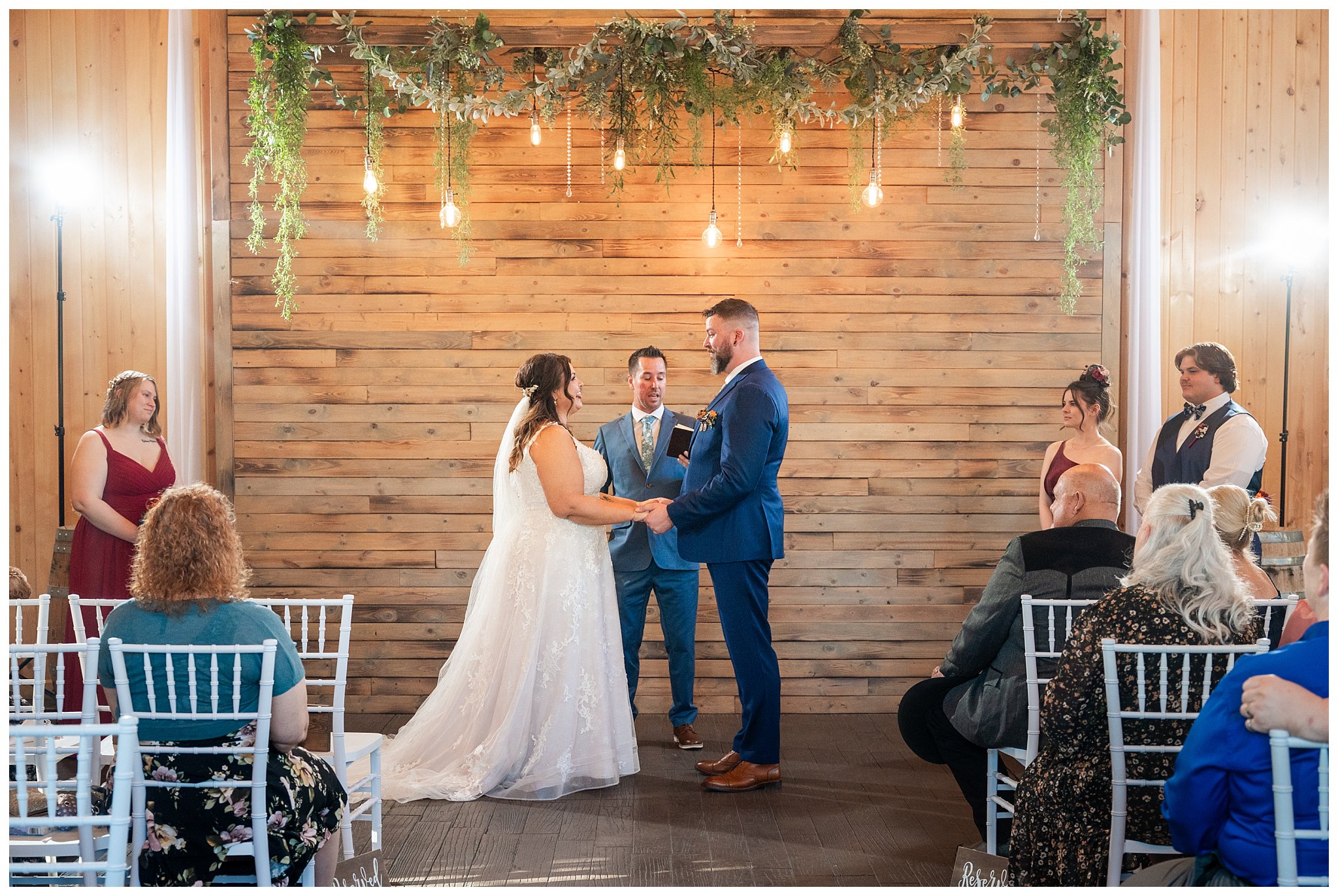 Wedding ceremony moments inside the barn at Oak Hills | Star Wars Themed Wedding at Oak Hills Utah | Jessie and Dallin Photography