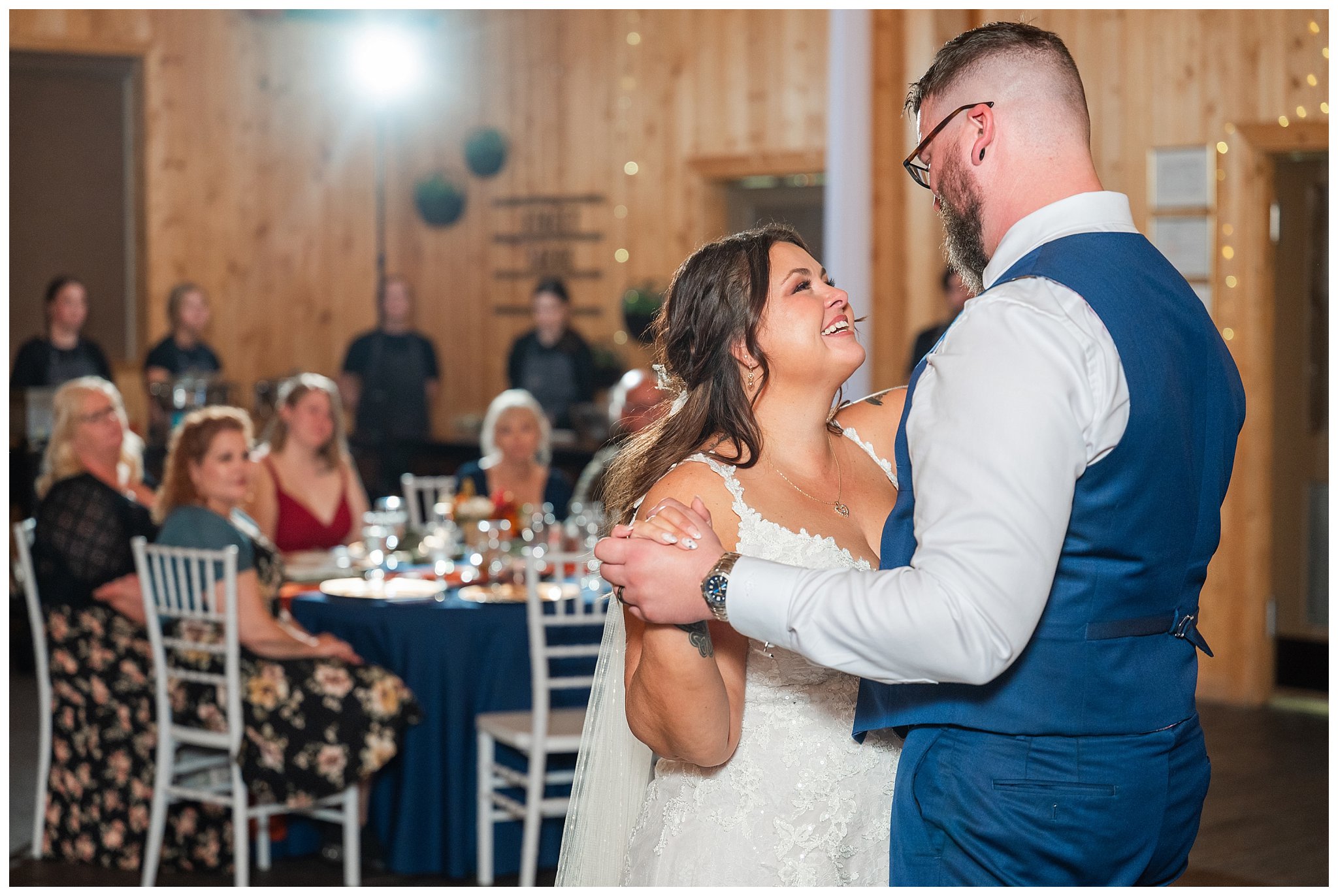 Bride and groom share emotional moment during first dance in the barn at Oak Hills | Star Wars Themed Wedding at Oak Hills Utah | Jessie and Dallin Photography