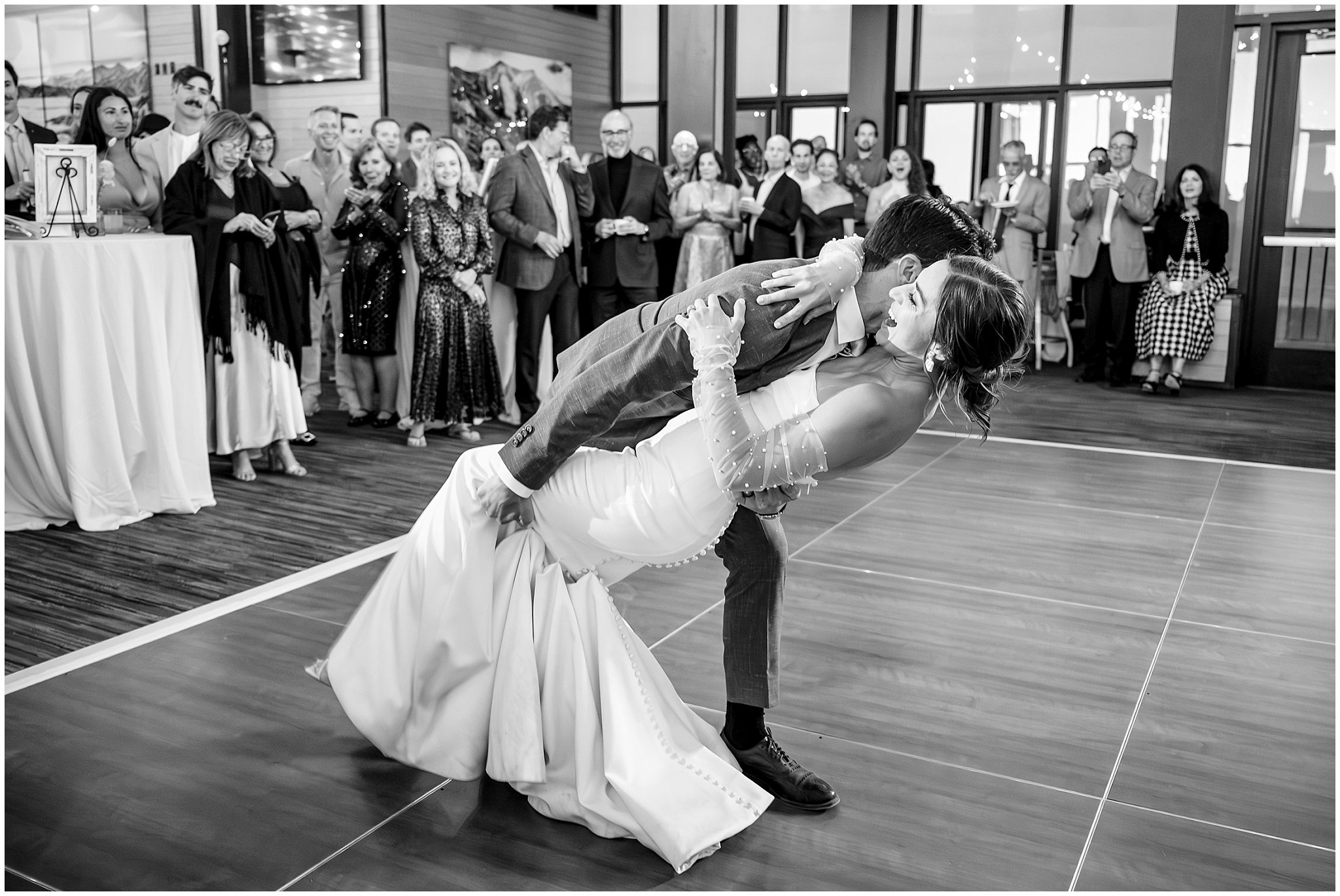 bride and groom share an emotional first dance inside the lodge | Snowbird Summit Summer Wedding | Jessie and Dallin Photography