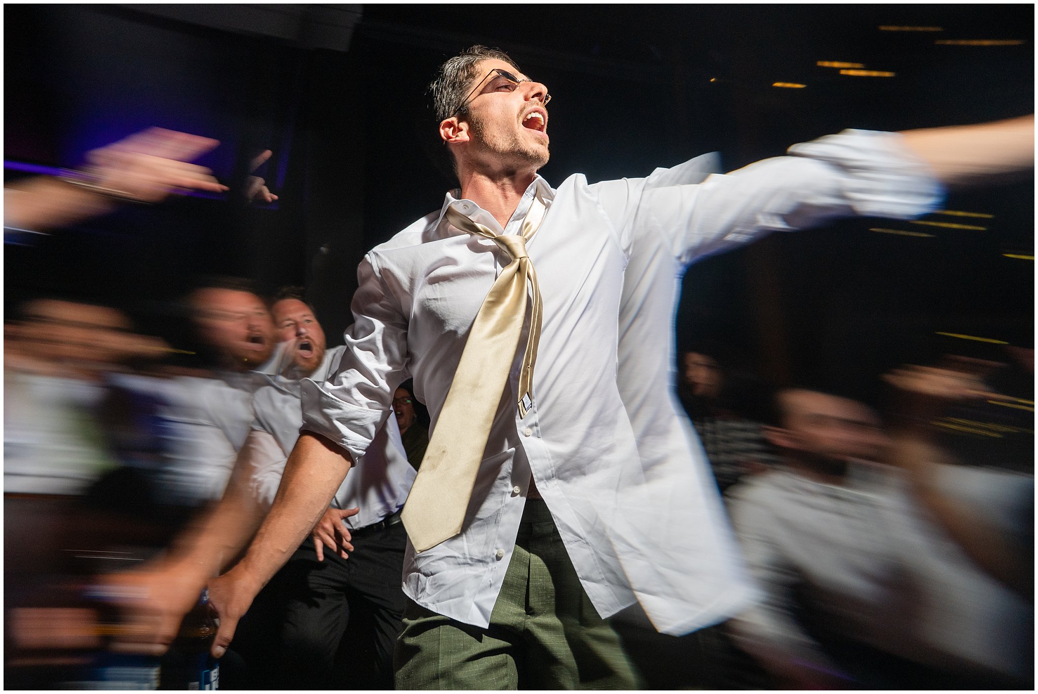 Fun lighting and reception party dancing inside the lodge | Snowbird Summit Summer Wedding | Jessie and Dallin Photography