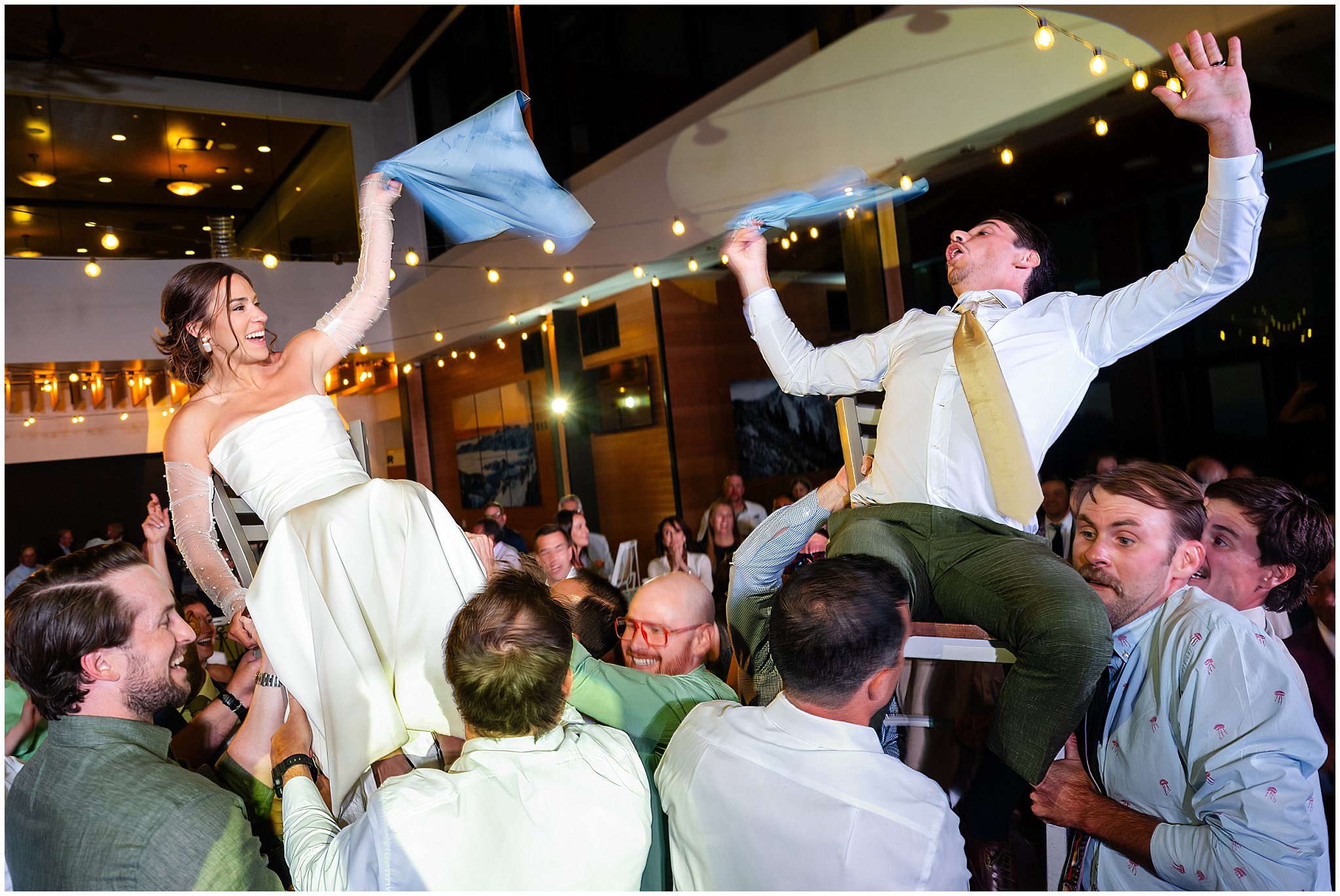 Hora dance with fun lighting during reception inside the lodge | Snowbird Summit Summer Wedding | Jessie and Dallin Photography